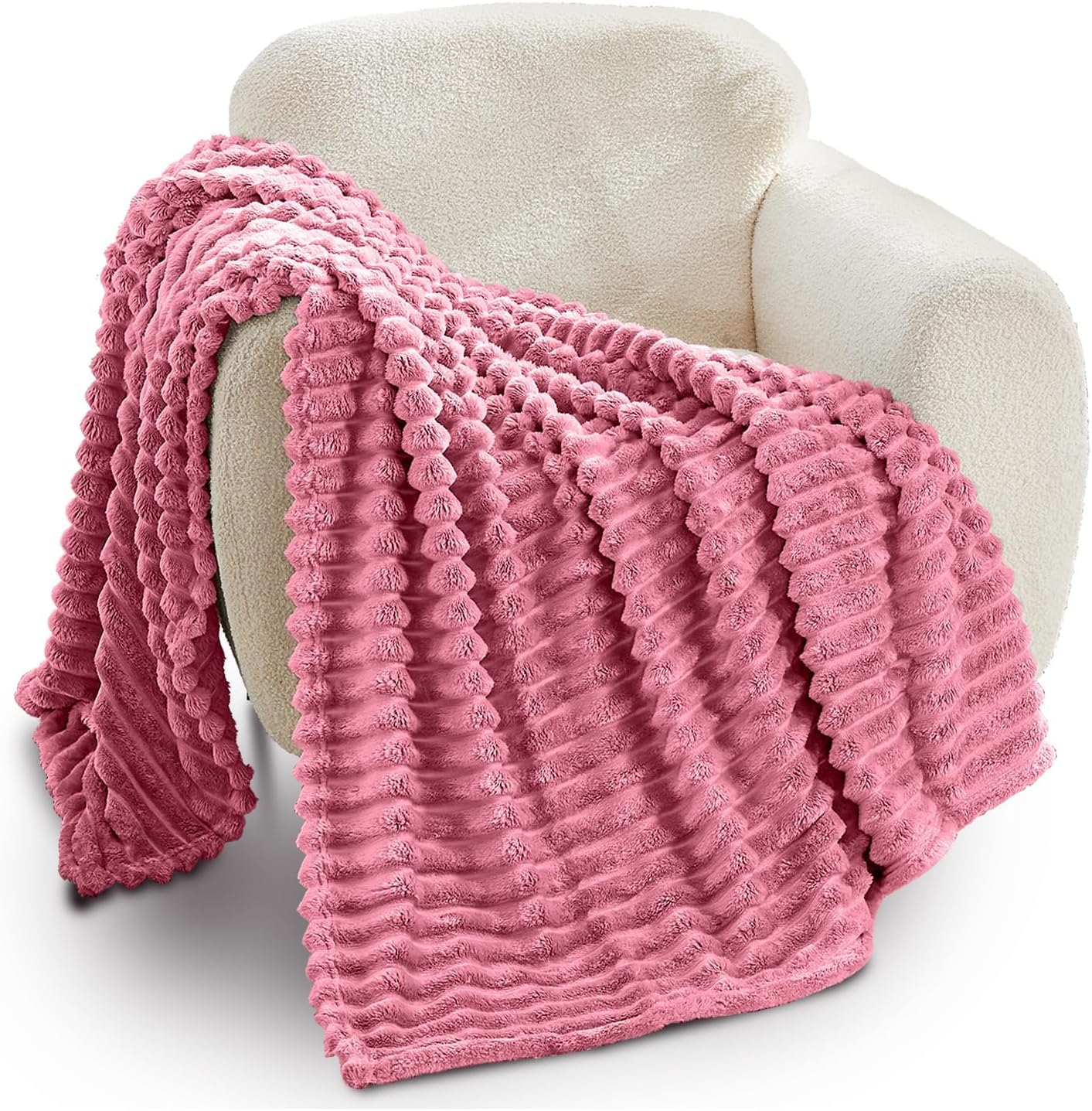 GC GAVENO CAVAILIA Ribbed Blanket Throw | Fluffy Fleece Throws For Sofas, Bed, Settee, Couch | Comfortable Extra Large Blankets & Throws | King Size 200x240 Cm | Berry