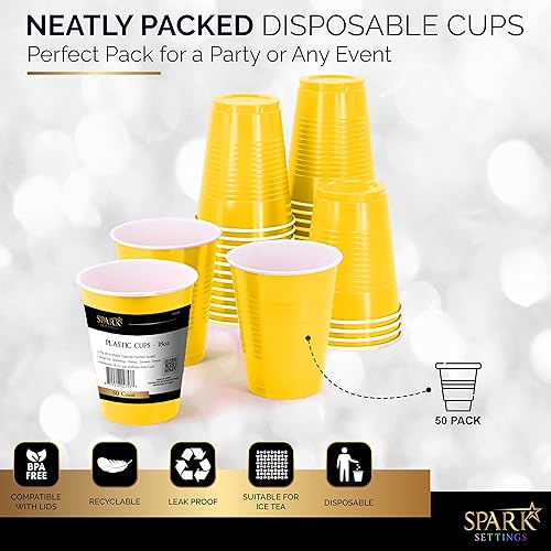 Miniatura 4 de Vasos desechables, vasos de plástico amarillos de 18 onzas para fiesta, fuertes y resistentes para boda, Navidad, Halloween, paquete de 50