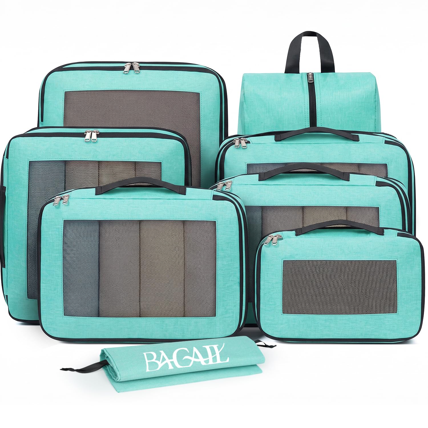 BAGAIL Compression Packing Cubes for Travel Essentials, 8 Set-Mint