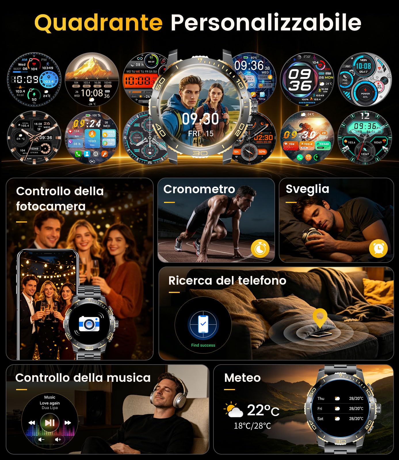 DREMAC Orologio da uomo con chiamata Bluetooth/800 mAh batteria, 1.43'' Amoled Orologio intelligente con frequenza cardiaca, IP68 Smartwatch con 200 modalità sportive per iOS/Android