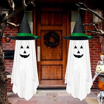 2 Pack Halloween Hanging Ghosts Decorations for Outdoor Garden Trees Porch