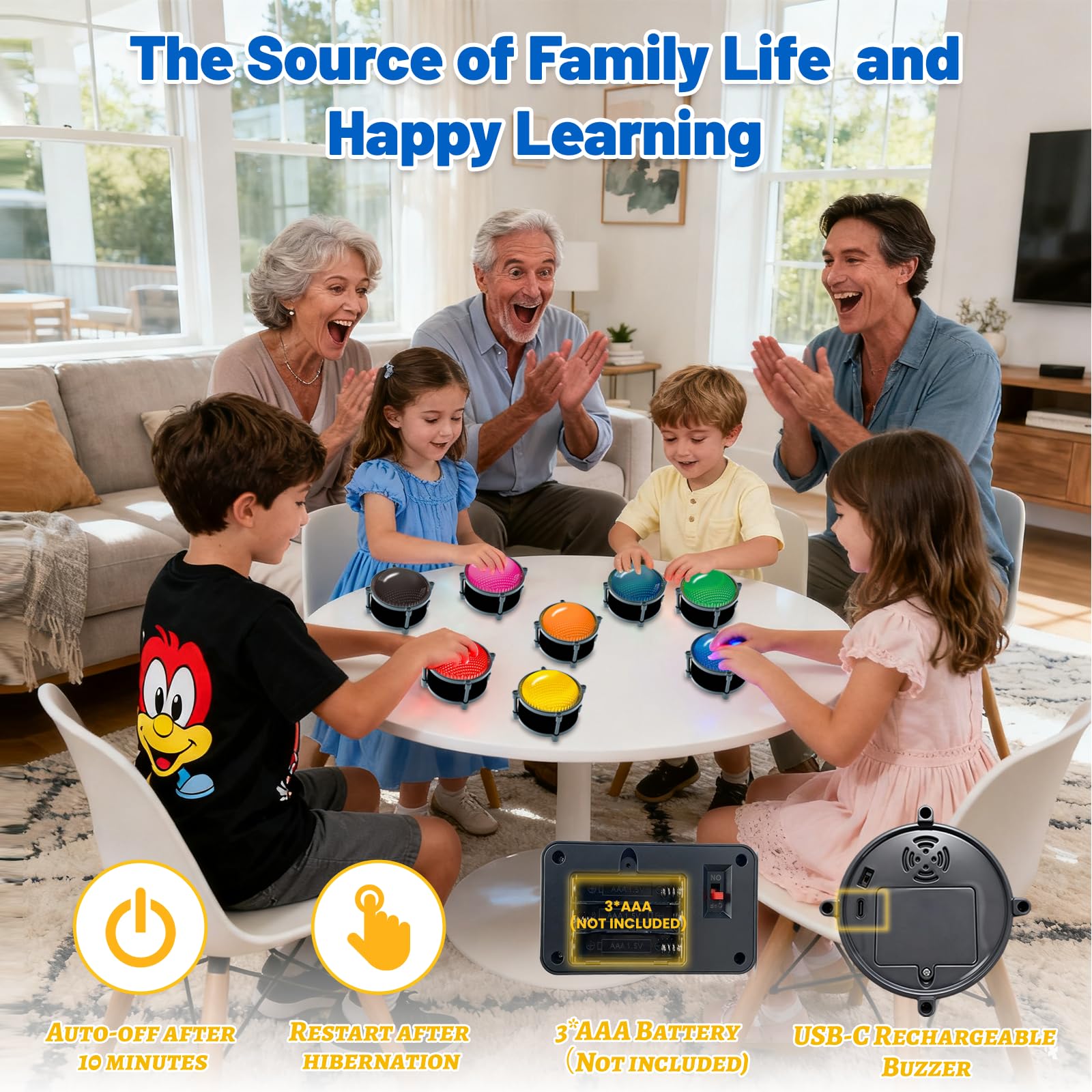 Set di 8 cicalini per spettacoli di giochi, quiz educativi e in classe, serate di giochi per famiglie, curiosità su Jeopardy, mostra chi ha ronzato per primo, 4 modalità, 50 m, sistema cicalino per