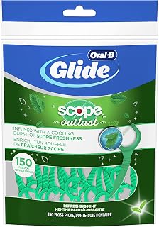 Oral-B Glide Floss Picks Complete With Scope Outlast, Mint Flavor Dental Floss, 150 Count