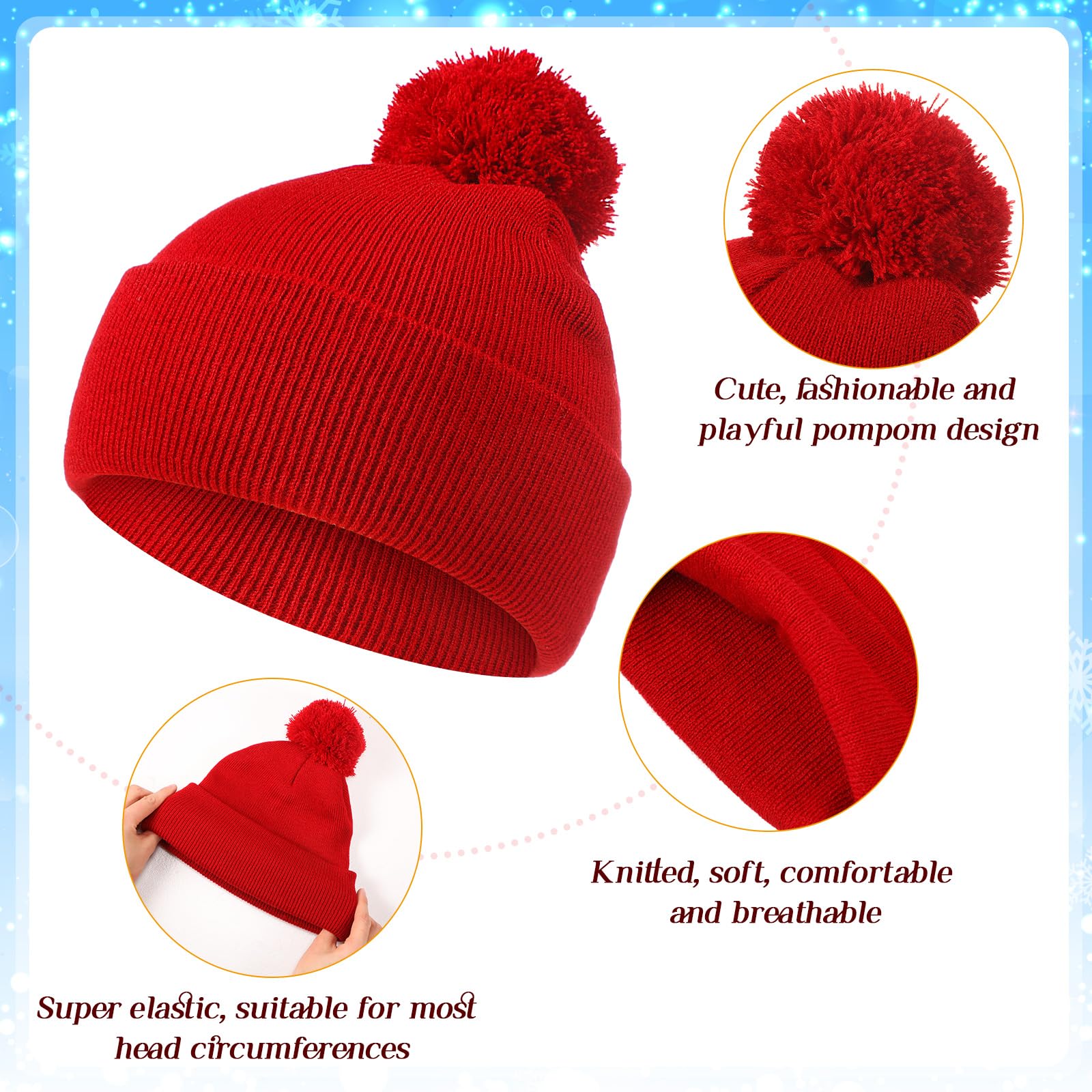 Yaomiao 6 gorros de punto de invierno para mujer, con pompón de piel sintética, universales, de felpa, para hombres, mujeres y adultos, Negro, azul marino, verde militar, gris lino, borgoña, blanco,