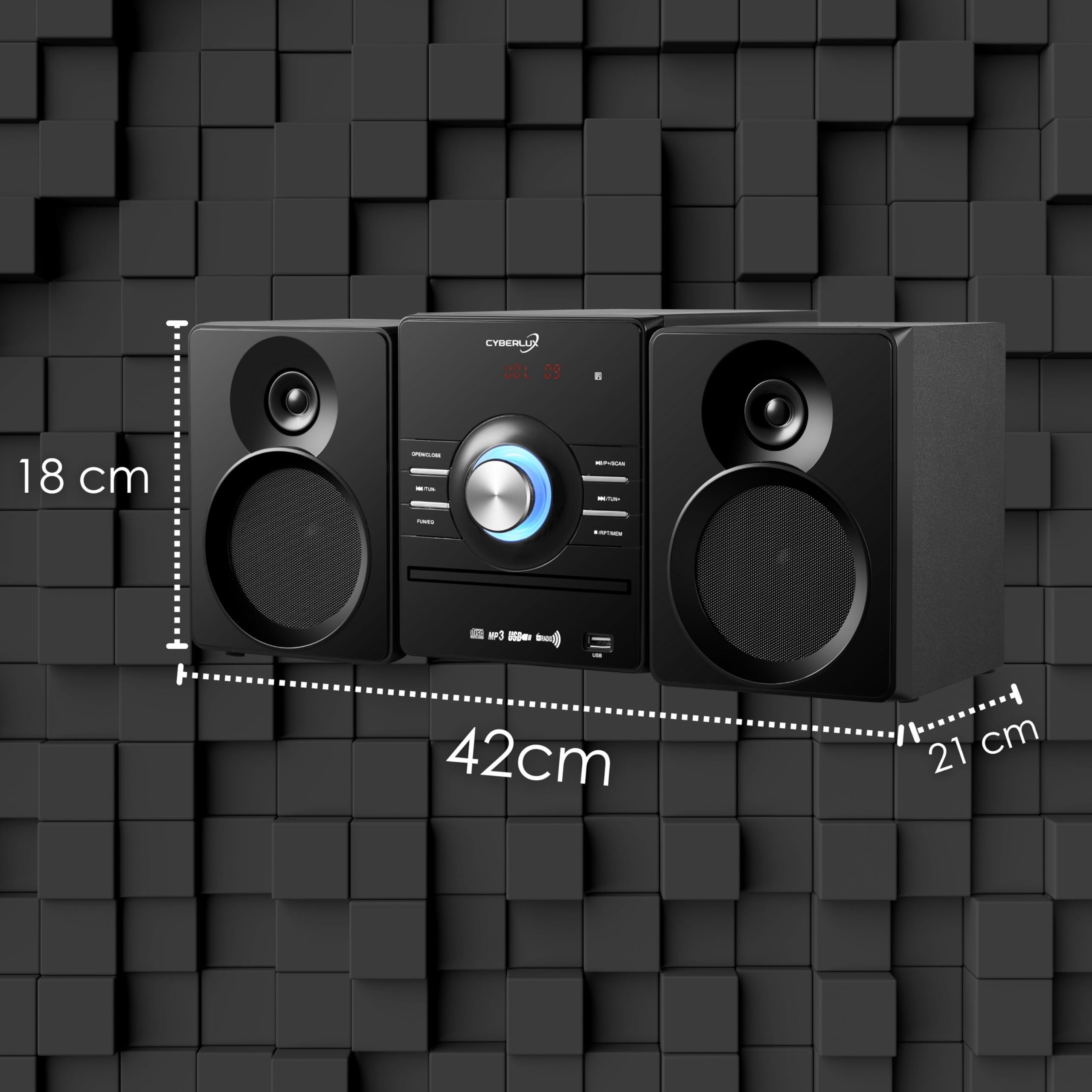 Impianto compatto con lettore CD Bluetooth | Mini sistema HiFi USB AUX in CD/MP3 FM Radio 30 slot di memoria | display LED con scatole Micro HiFi System