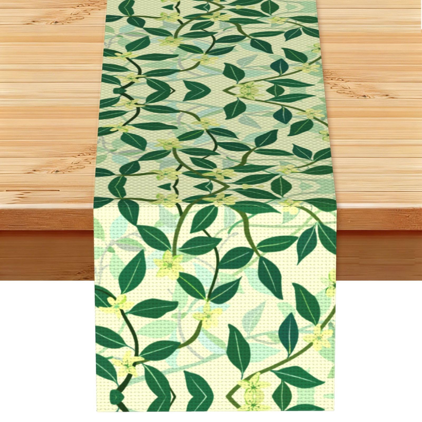Calm Green Vine Printed Table Runner 13 x 72, Wrinkle Resistant Decor for Dining Table Coffee Table Fireplace
