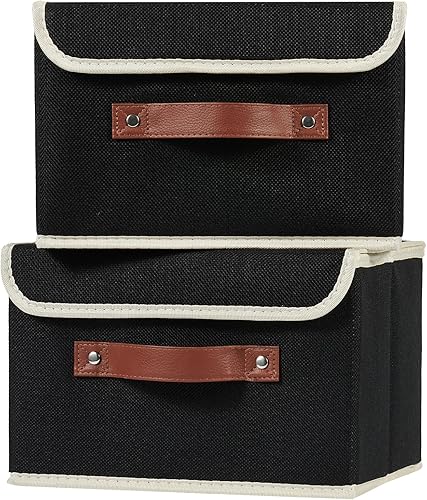 Miniatura 34 de Cajas de almacenamiento con tapa, contenedores de almacenamiento de tela de lino y algodón, contenedores organizadores, cestas decorativas plegables