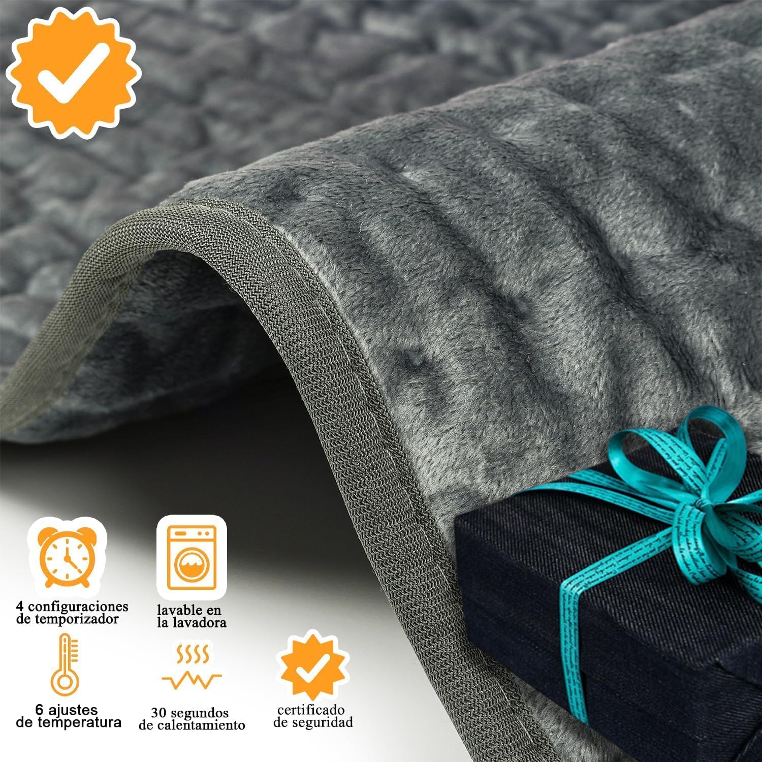 Manta Electrica Lumbar, Manta eléctrica para espalda, cuello, hombros y vientre con función de apagado automático, Franela Suave Gris Oscuro, 30 X 60 cm