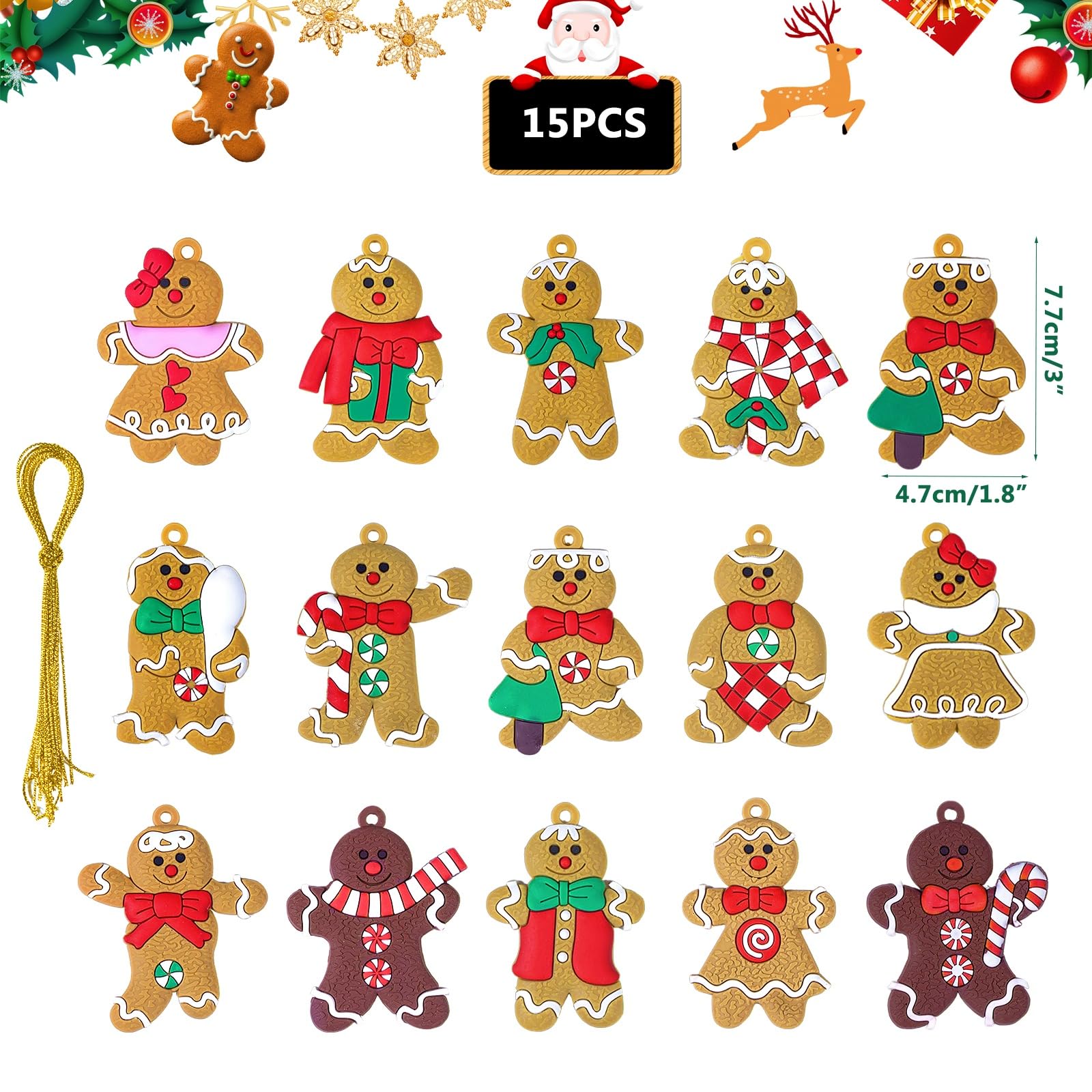 Furuising 15Pcs Christmas Gingerbread Man Ornaments, Cute Gingerbread Christmas Decorations - Image 2
