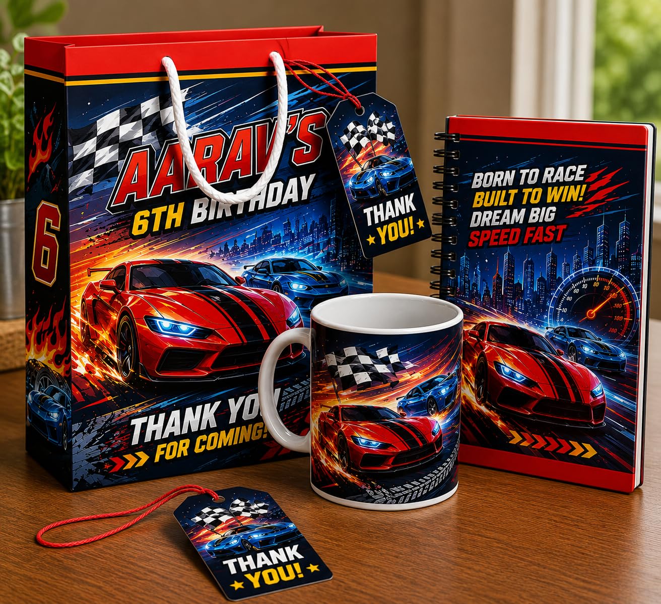 Kids Racing Cars Birthday Return Gift Hamper Set of 4 for party favors | customize with name or message-image-44
