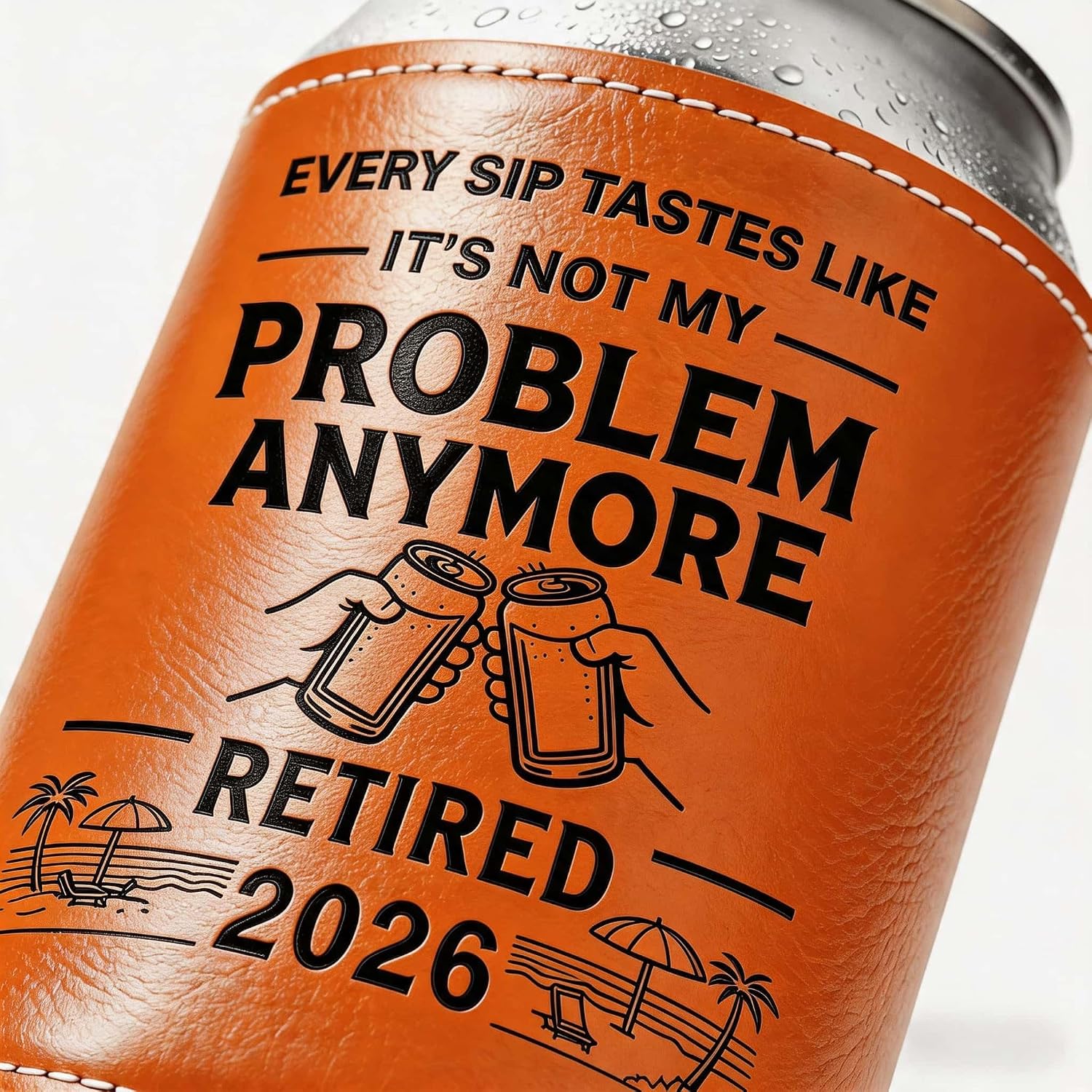 Funny Retirement Gifts for Men, Gifts for Him Dad Husband Grandpa 2026 Coworkers, Retired 2026 Leather Can Cooler Sleeves Holder, Keep Drinks Cold, Fit Most Standard Cans, Easy to Clean