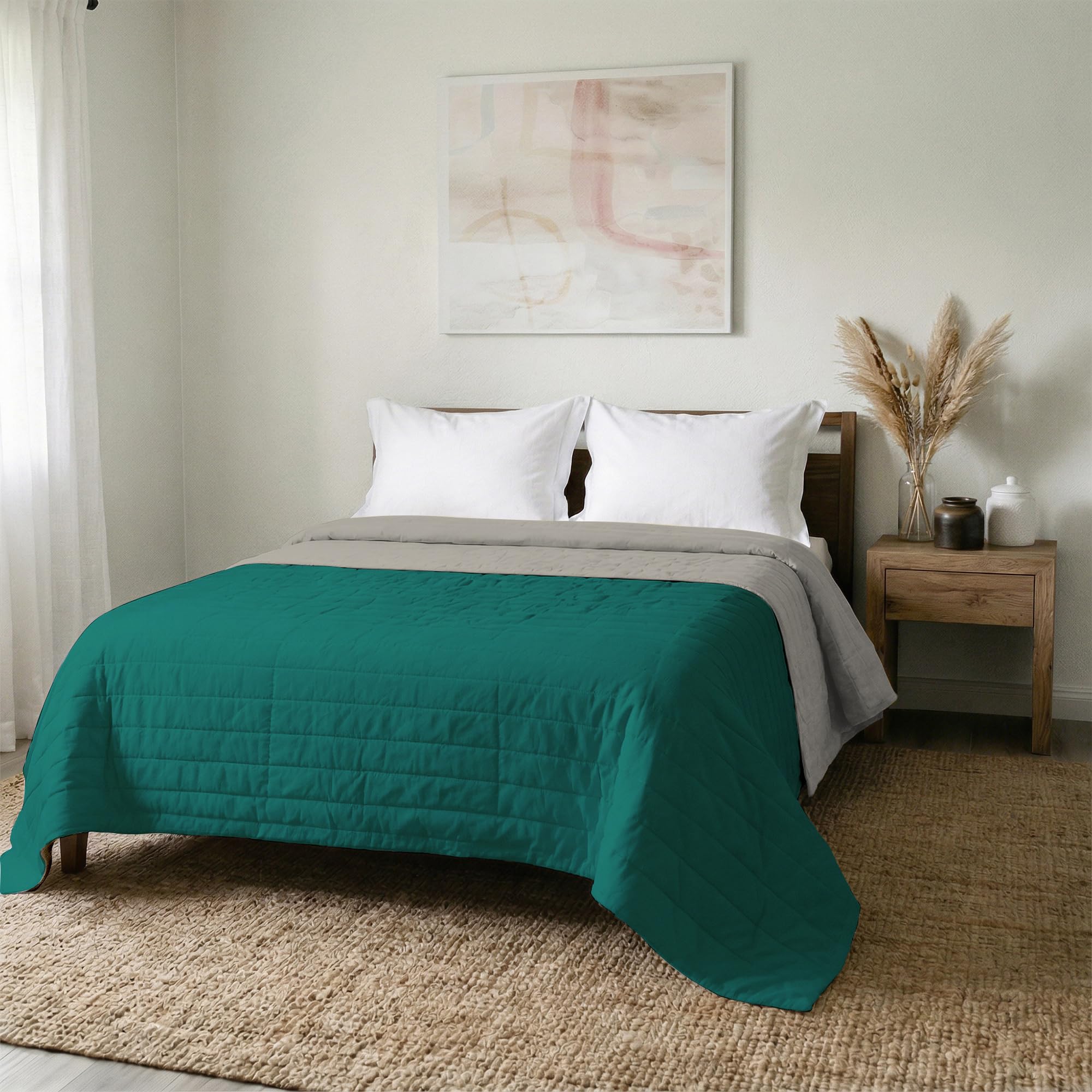 MB Home Italy “Elegant” Summer Quilt, 260x270 cm, Light Grey/Water Green