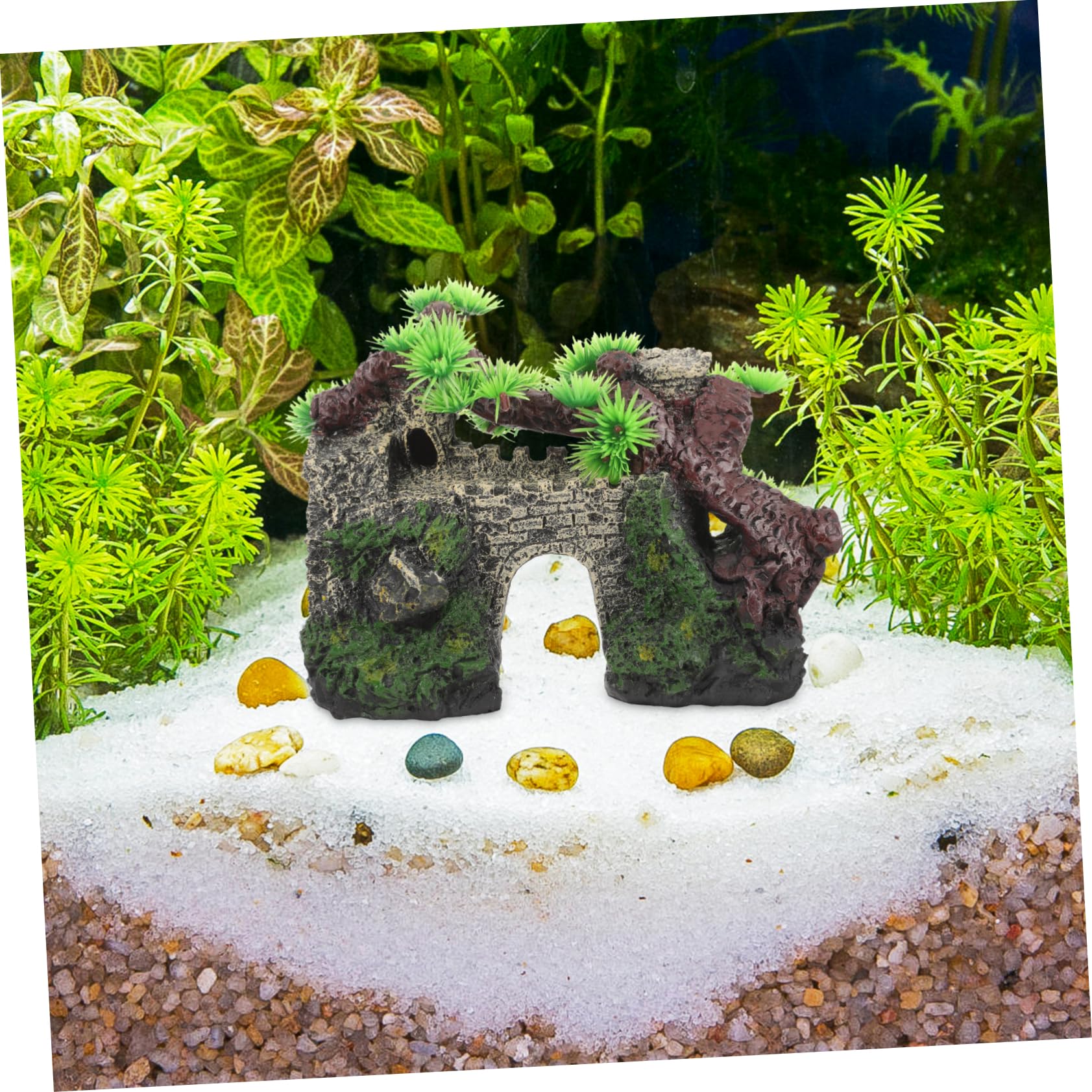 Cabilock 2 Pezzi casa dell'acquario Artificiale Castello Acquario Artificiale Ornamenti Accessori Carri Armati guidato impostore UV Castello dell'acquario Artigianato in Resina per acquari