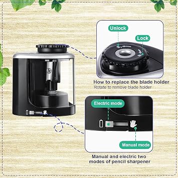 Electric Pencil Sharpener with Container, Pencil Sharpener Electric