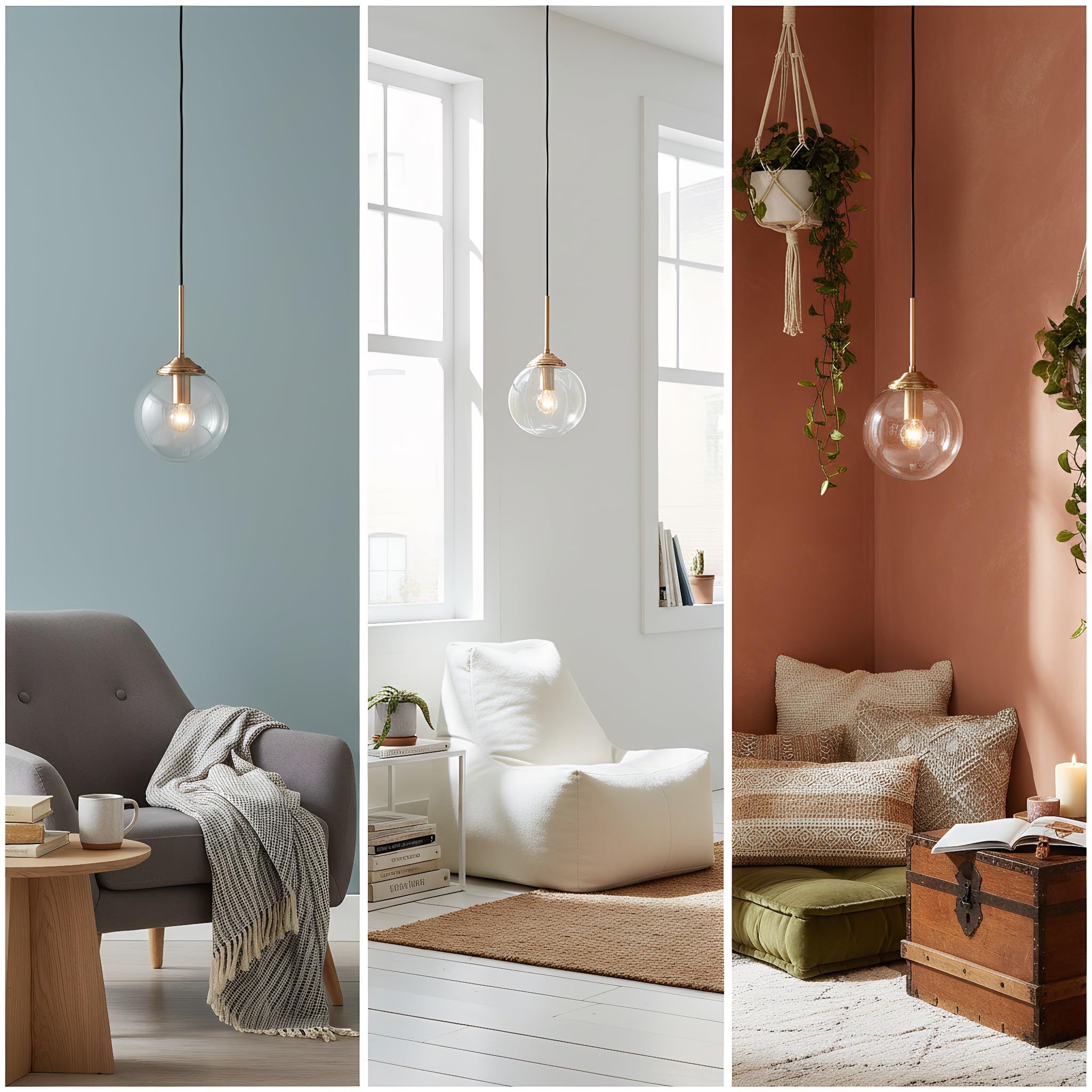 Lámpara Colgante de Techo con Esfera de Cristal de 15cm, Ajustable en Altura, E27 Luz Colgante de Metal Dorado para Comedor, Dormitorio, Cocina y Café (Transparente, 1 Pieza)