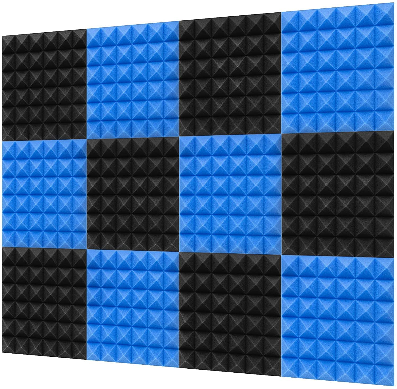 KS Audiosoul Sound Proof Foam Panels, 2" X 12" X 12" Acoustic Foam Panel Studio Foam Pyramid Tiles Sound Absorbing Dampening Foam Panels Wall Soundproofing Treatment (Black-Blue) (PACK OF 36)