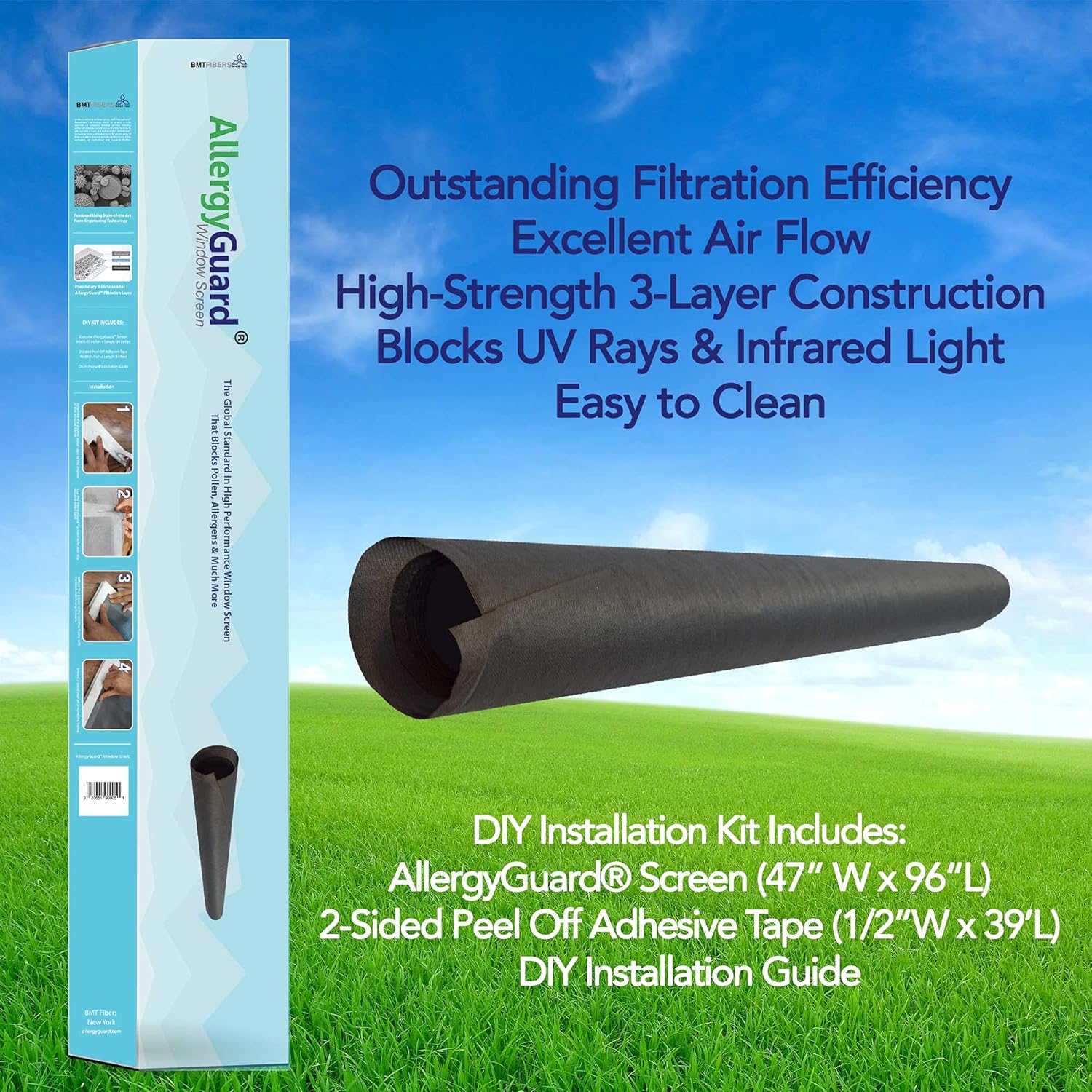 Genuine AllergyGuard® Window Screen – A Do-It-Yourself at Home Kit - Blocks Pollen, Allergens, and More