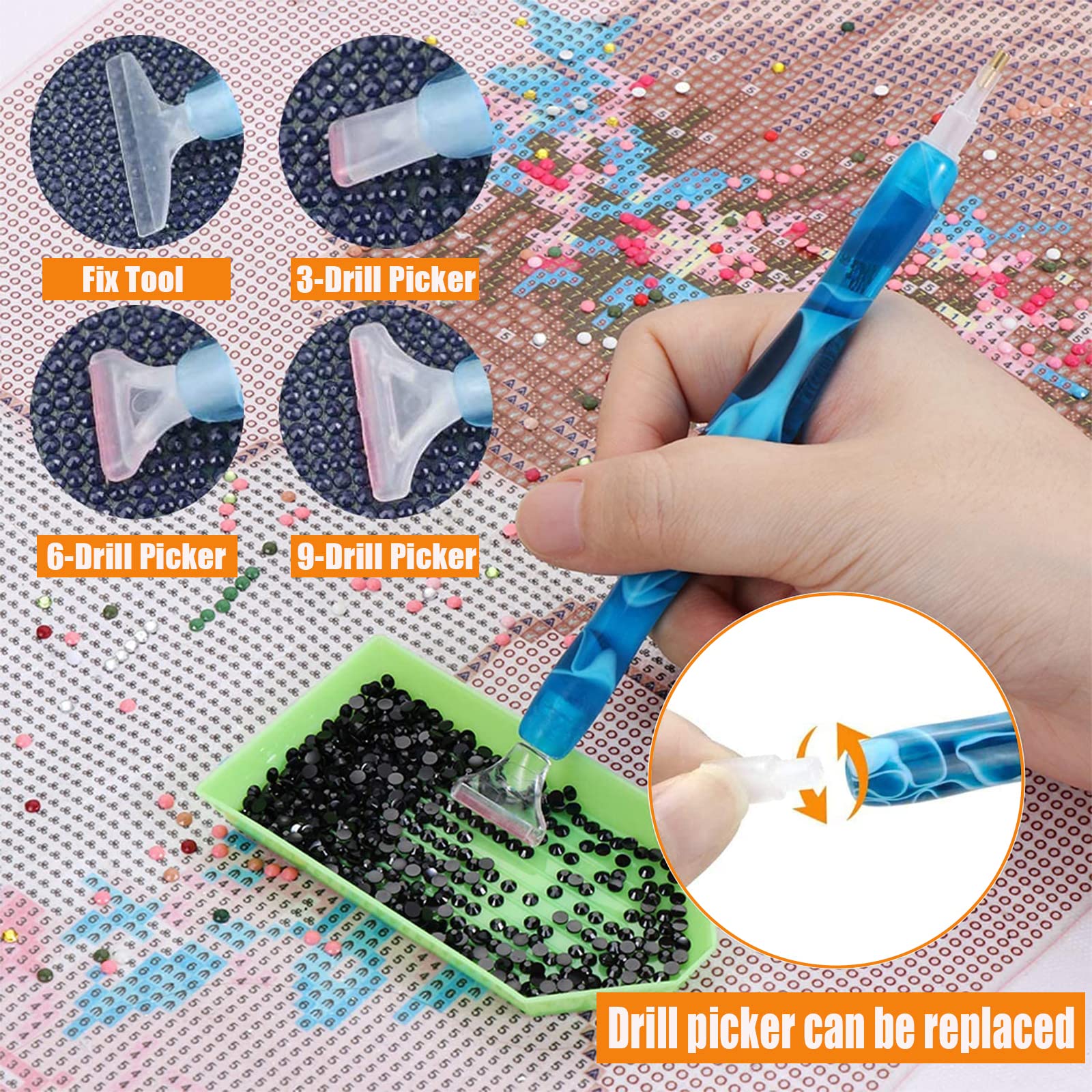 Penna per Pittura a Diamante in Resina 5D Accessori 8 Pezzi 5D Diamond Painting Penna Resina Punta in Metallo per Penne per Pittura con Diamanti Punta Trapano Strumenti Di Pittura Diamantata Penna