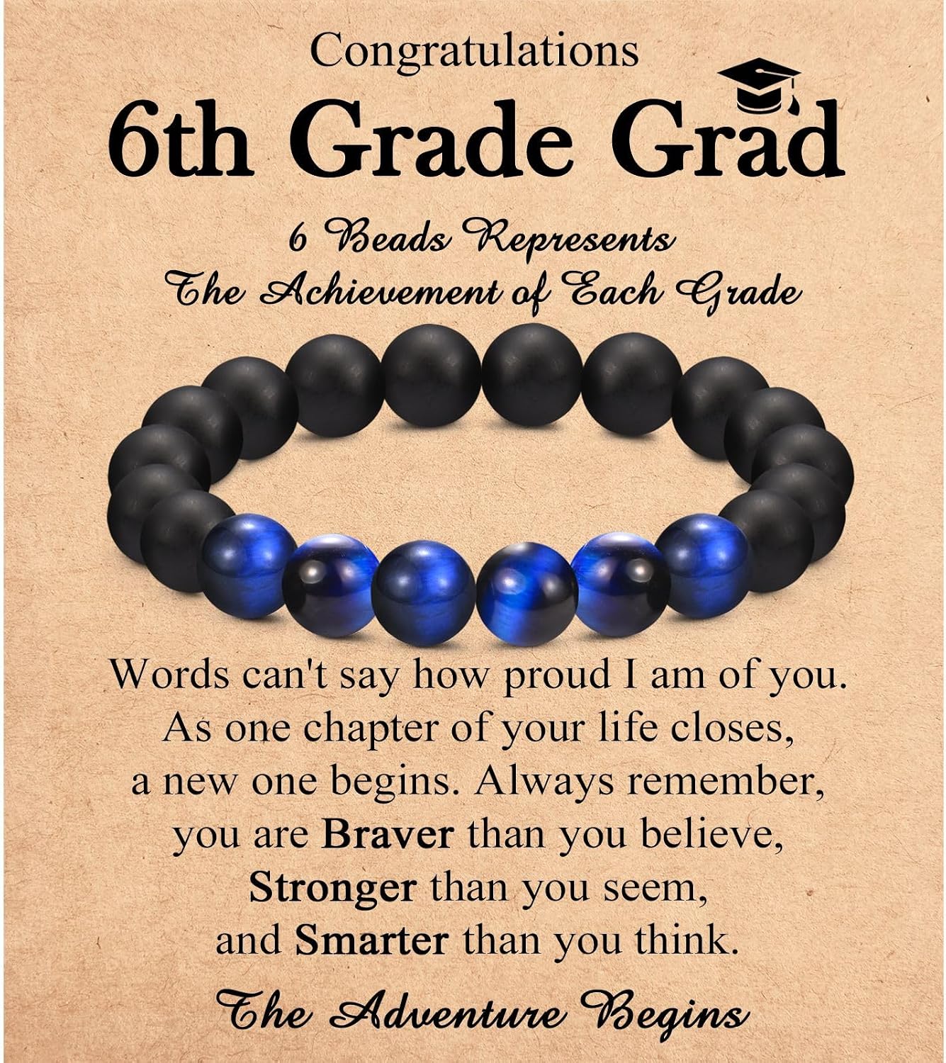 5th 6th 8th Grade Graduation Gifts for Boys, 2026 Graduation Decorations Beaded Bracelets with Cards for Son Grandson Nephew Him
