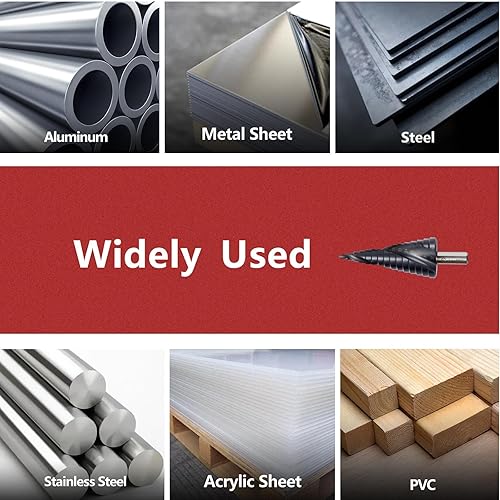 Miniatura 7 de Juego de 3 brocas escalonadas de cobalto para acero inoxidable y metal duro, M35 HSS Unibit con revestimiento TiAlN, diseño de flauta en espiral,