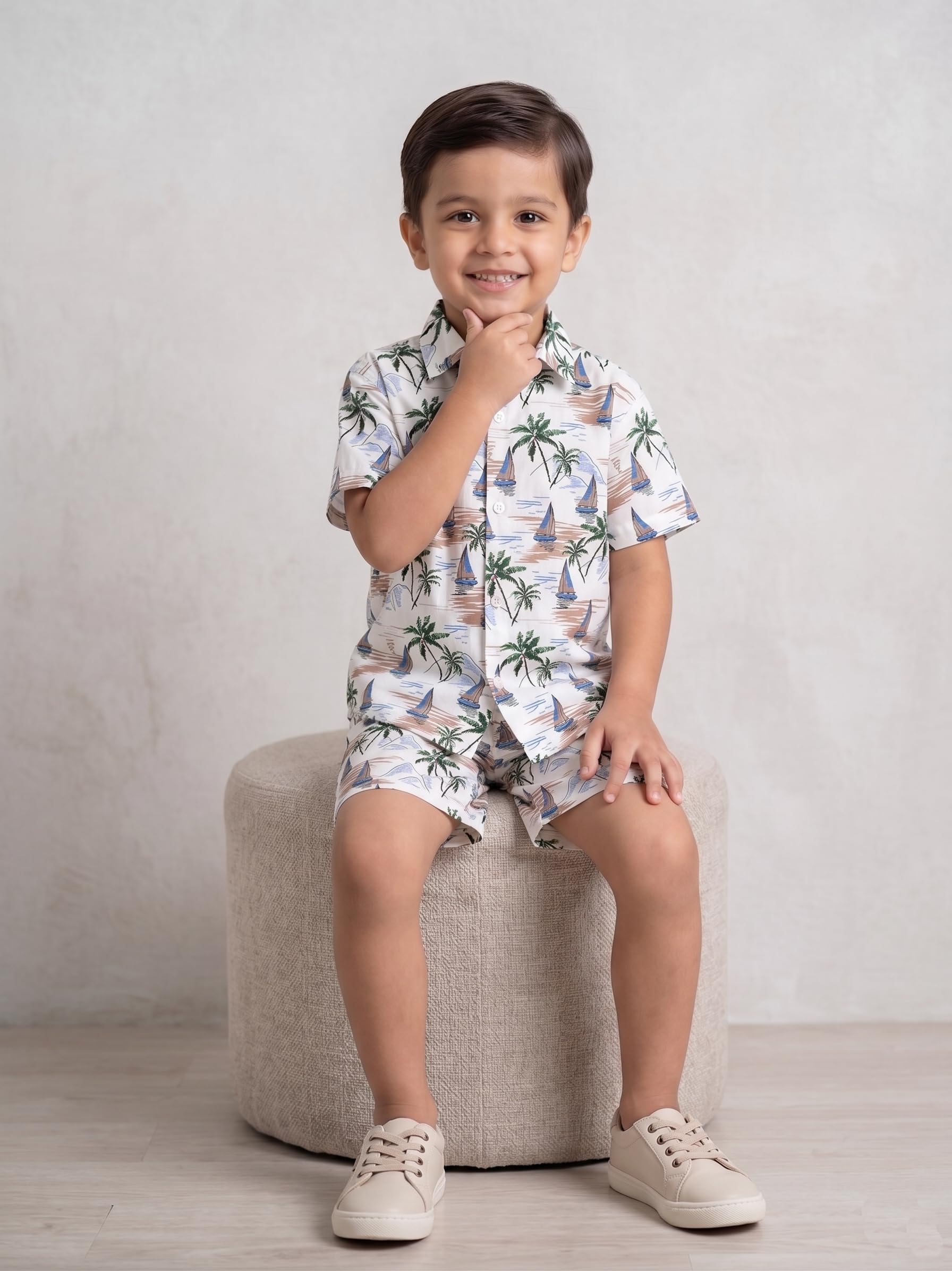 KEENUU Boys Printed Co-Ord Set | Half Sleeve Shirt & Shorts Combo Set for Kids | Stylish Casual Summer Wear Outfit for Boys (Green, 28A) 2