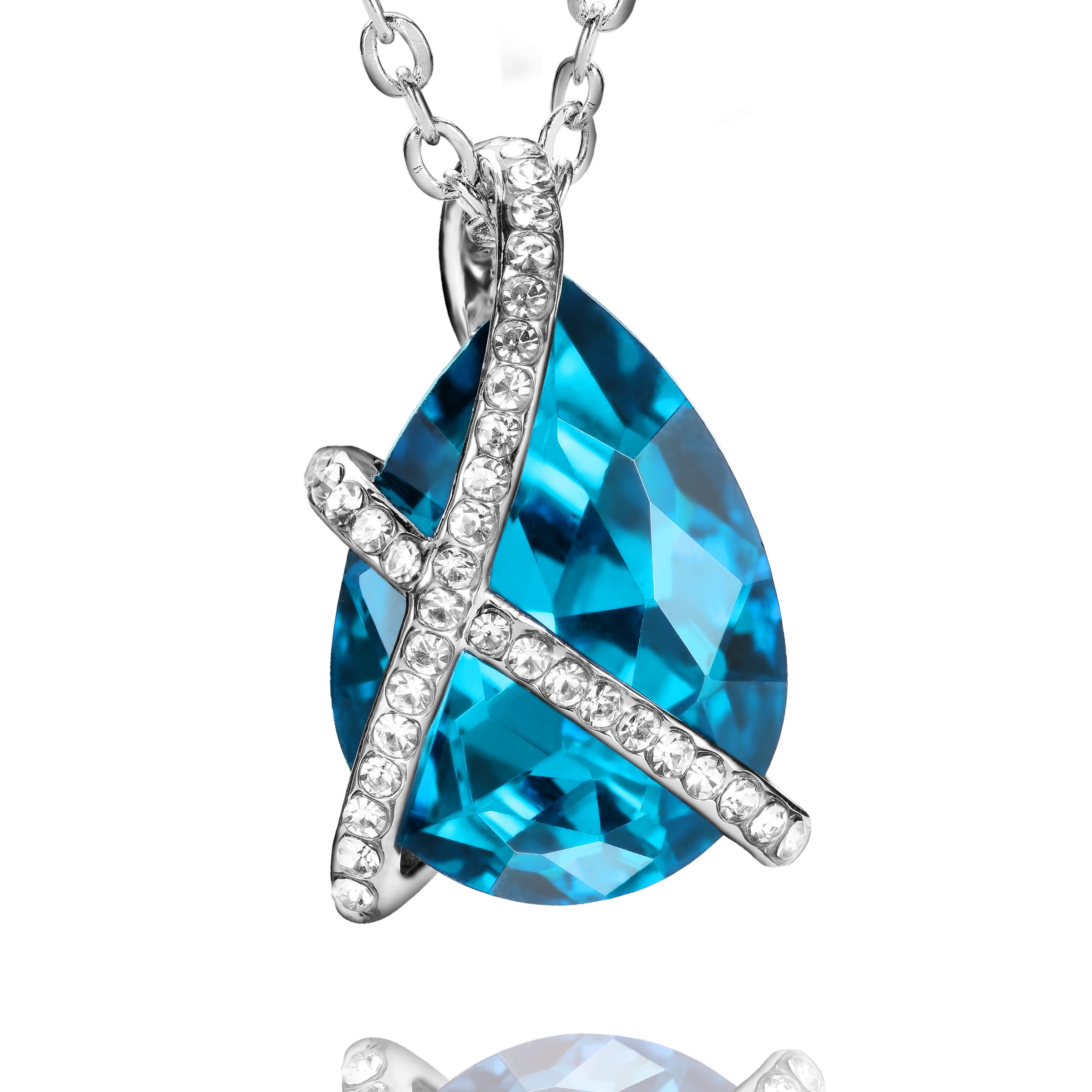 Gorgeous Silver Plated Pendant Necklace with Beautiful Tear Drop Crystal by, Quality Alloy Material, Shiny Silver Plating, Adjustable Chain, Nice Jewelry Box,