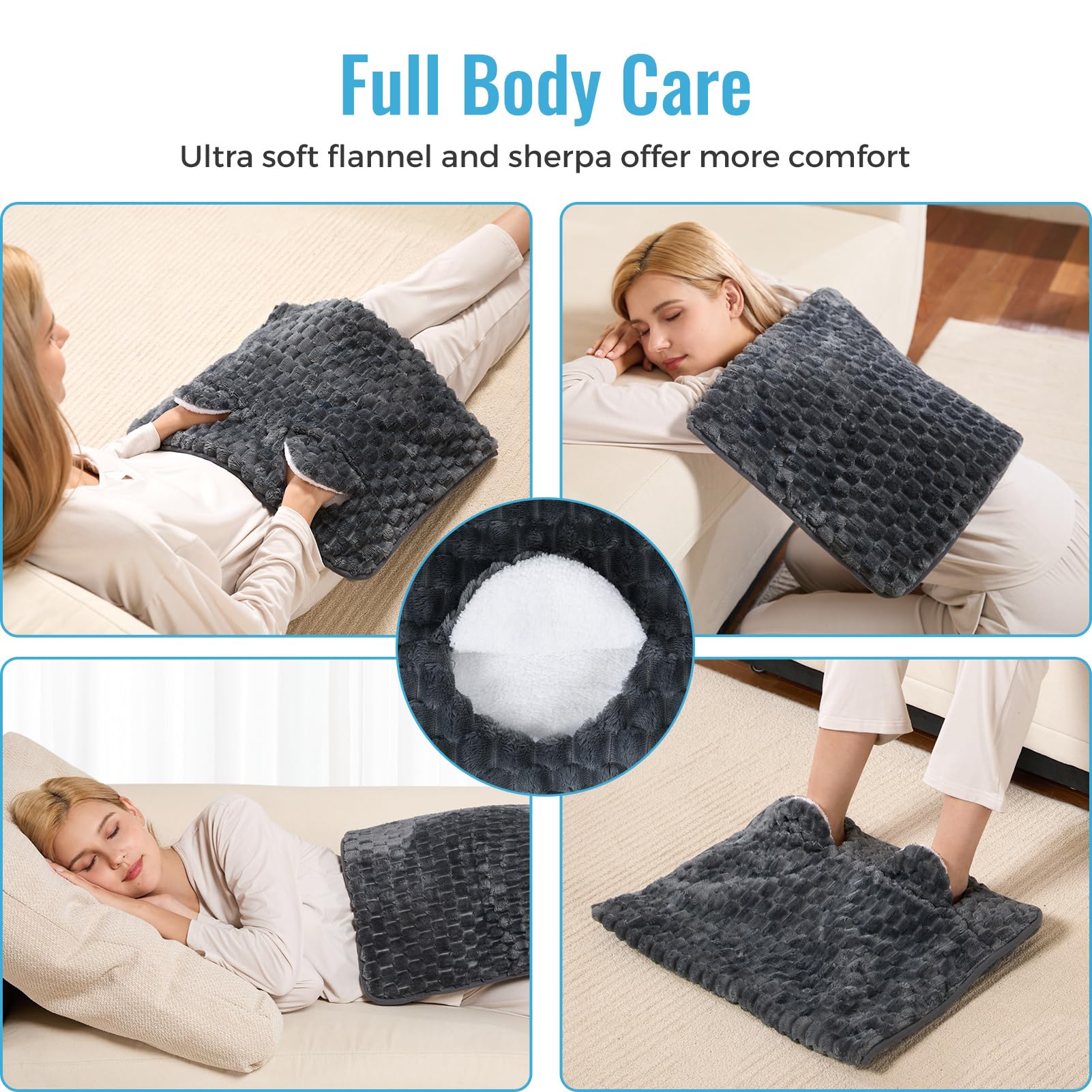 Calentador eléctrico de pies de franela suave con calefacción para pies con apagado automático de 2 horas y 3 niveles de calor para uso de cuerpo completo, almohadilla térmica para pies, abdominales
