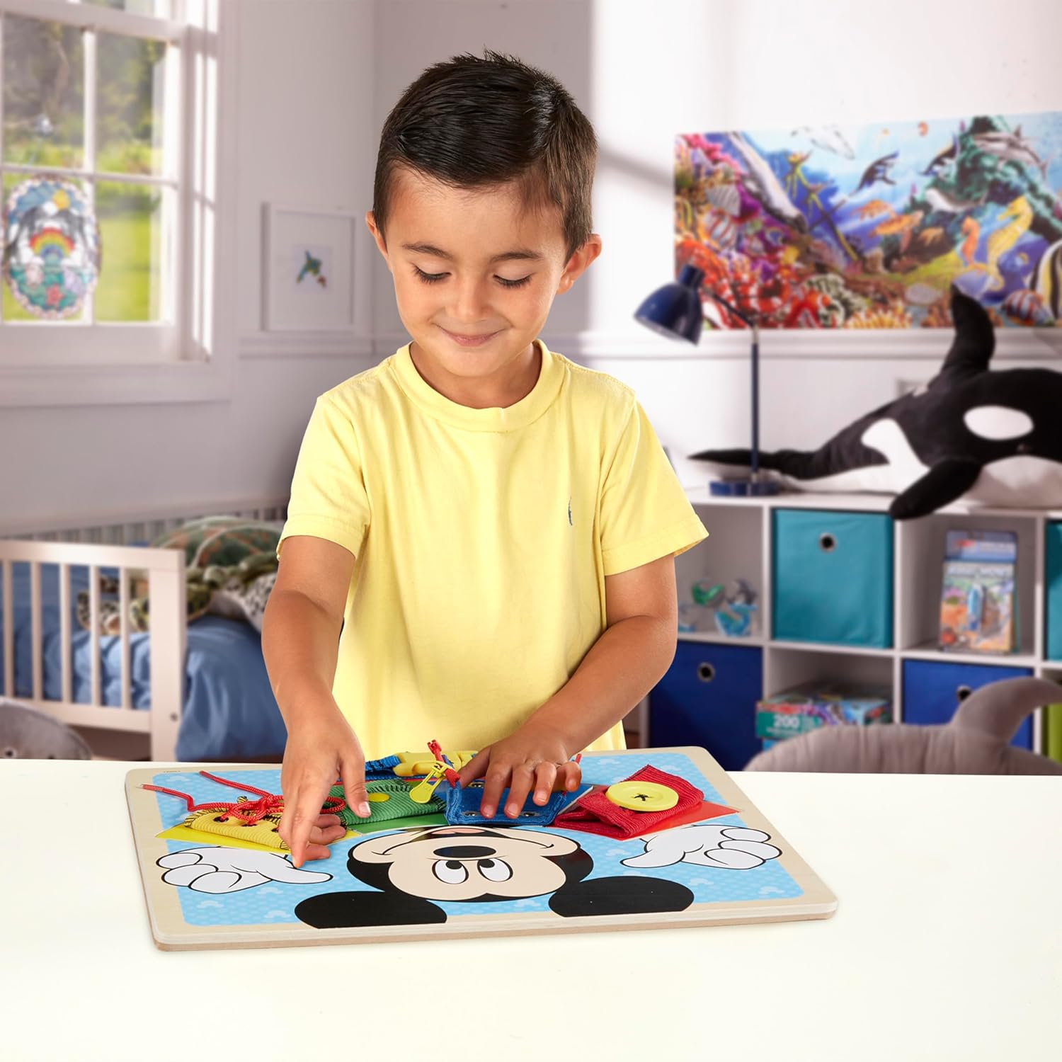 Melissa & Doug Mickey Mouse Clubhouse Wooden Basic Skills Board - Zip, Lace, Tie, Buckle, Button, and Snap