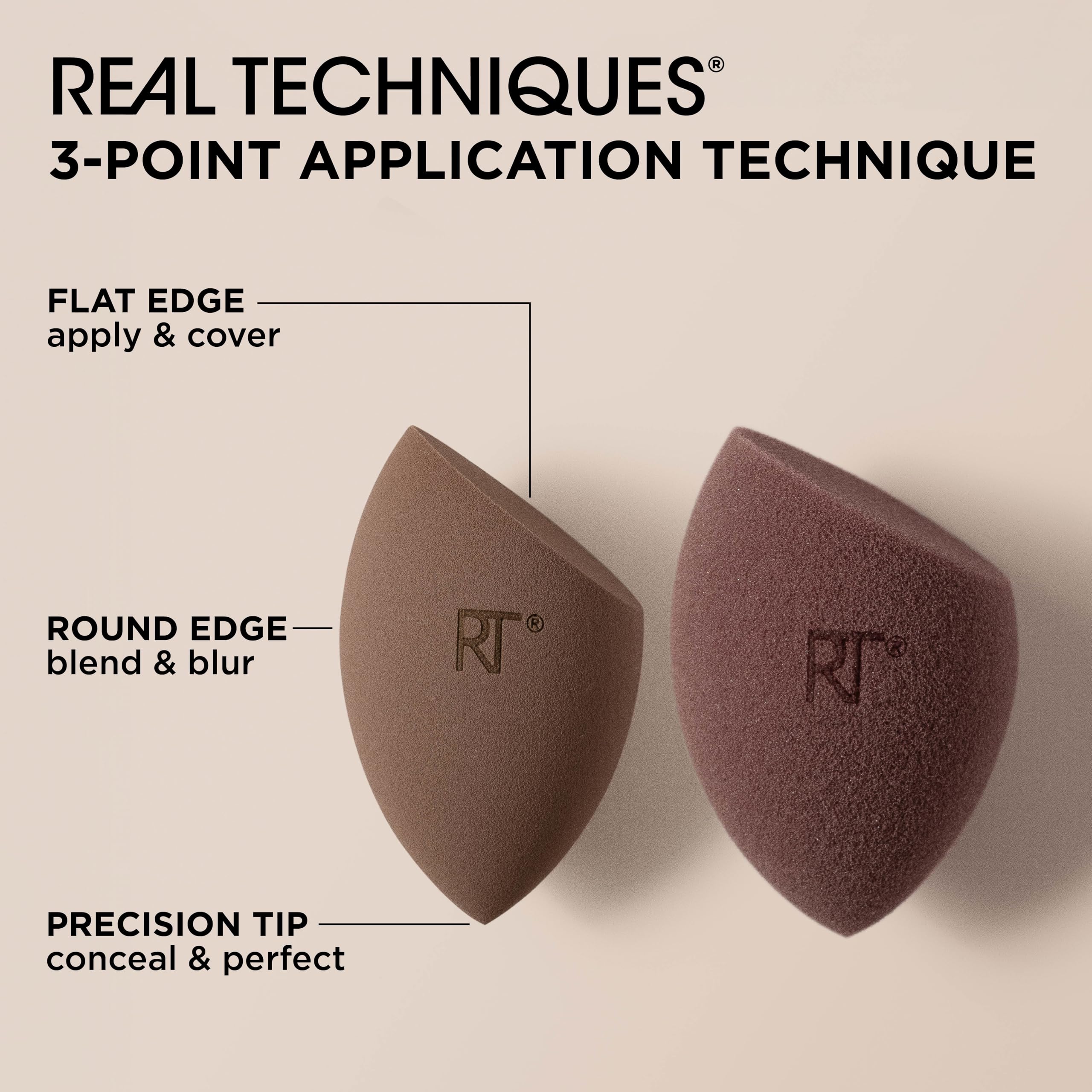 Real Techniques New Nudes Bare Finish Sponge Duo, Beauty Sponges for Liquid Foundation, Skin Tint & Concealer, Light-to-Full Coverage, Latex-Free Makeup Sponges, Cruelty-Free, 2 Count