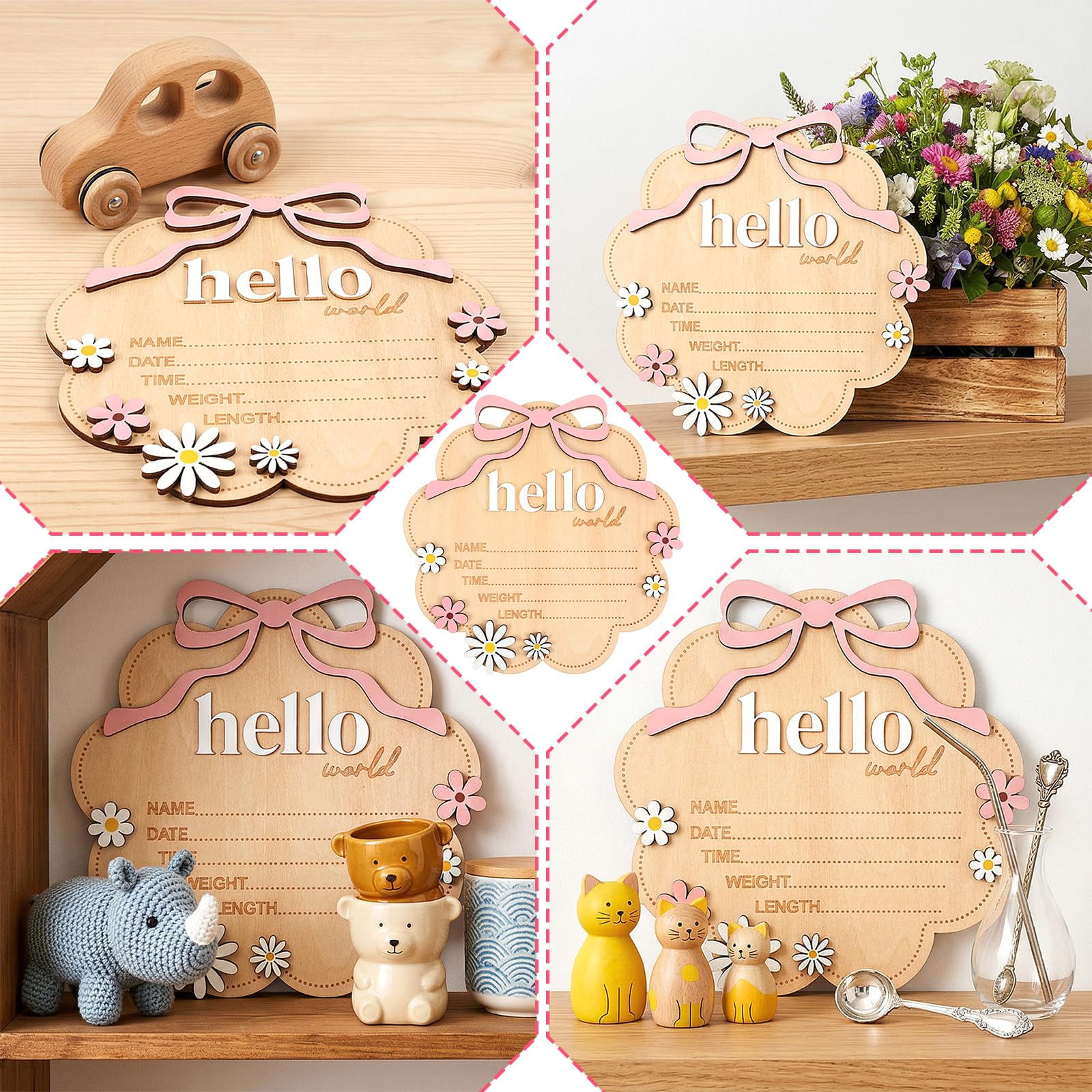 Biglietti di benvenuto per neonati in legno con scritta tedesca Nogeqi Hello World
