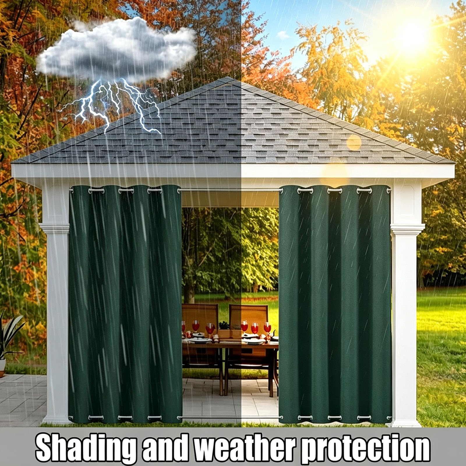 Outdoor Vorhang 166 x 264 cm Benutzerdefinierte Größe Outdoor Vorhang Wasserdicht Wetterfest Blickdicht mit Ösen Wetterfest mit Ösen für Garten Balkon, Dunkelgrün