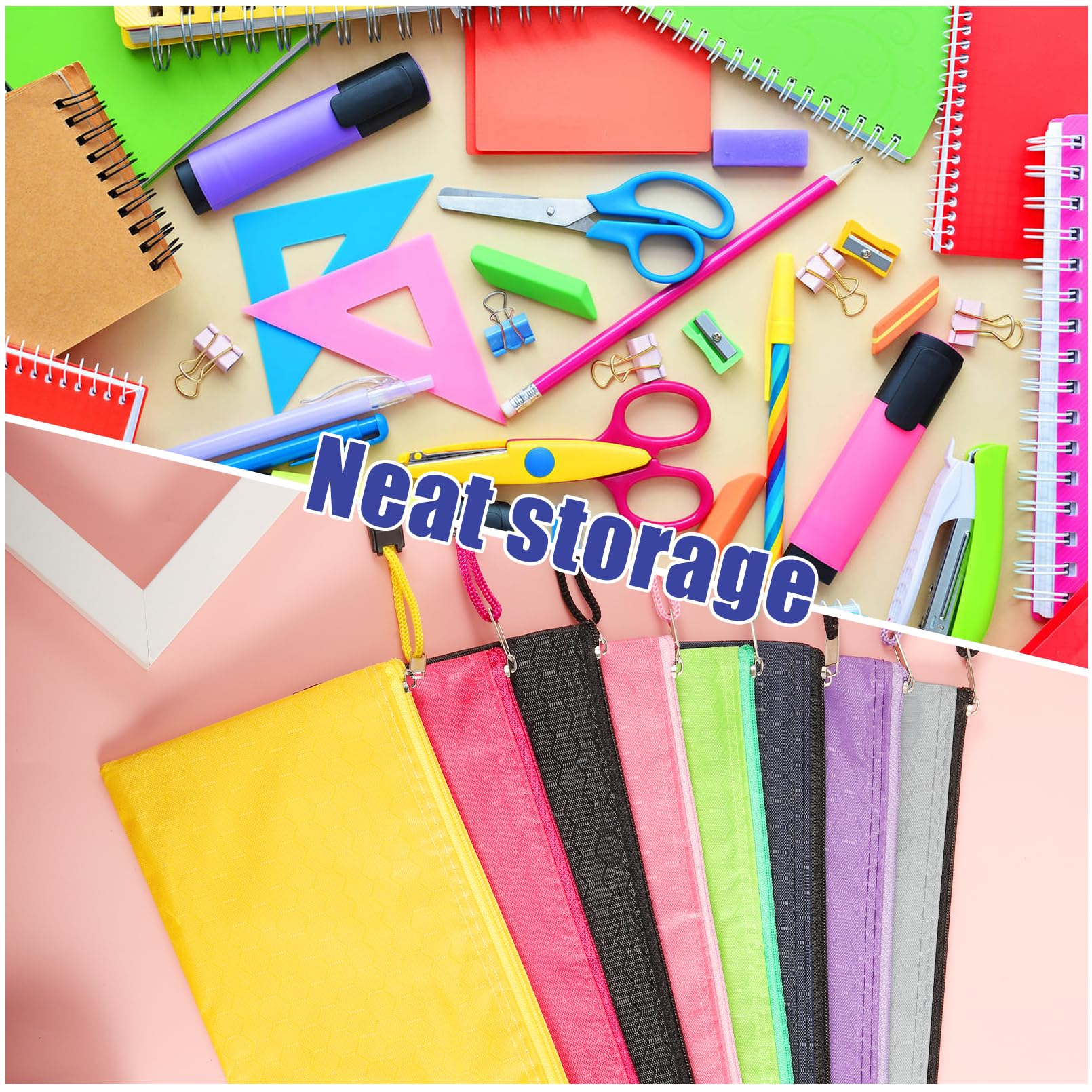 Paquete de 36 estuches para lápices, impermeables, con cremallera, pequeñas bolsas con cremallera, estuche para suministros de oficina, cosméticos, almacenamiento de viajes, 12 colores, 9.3 x