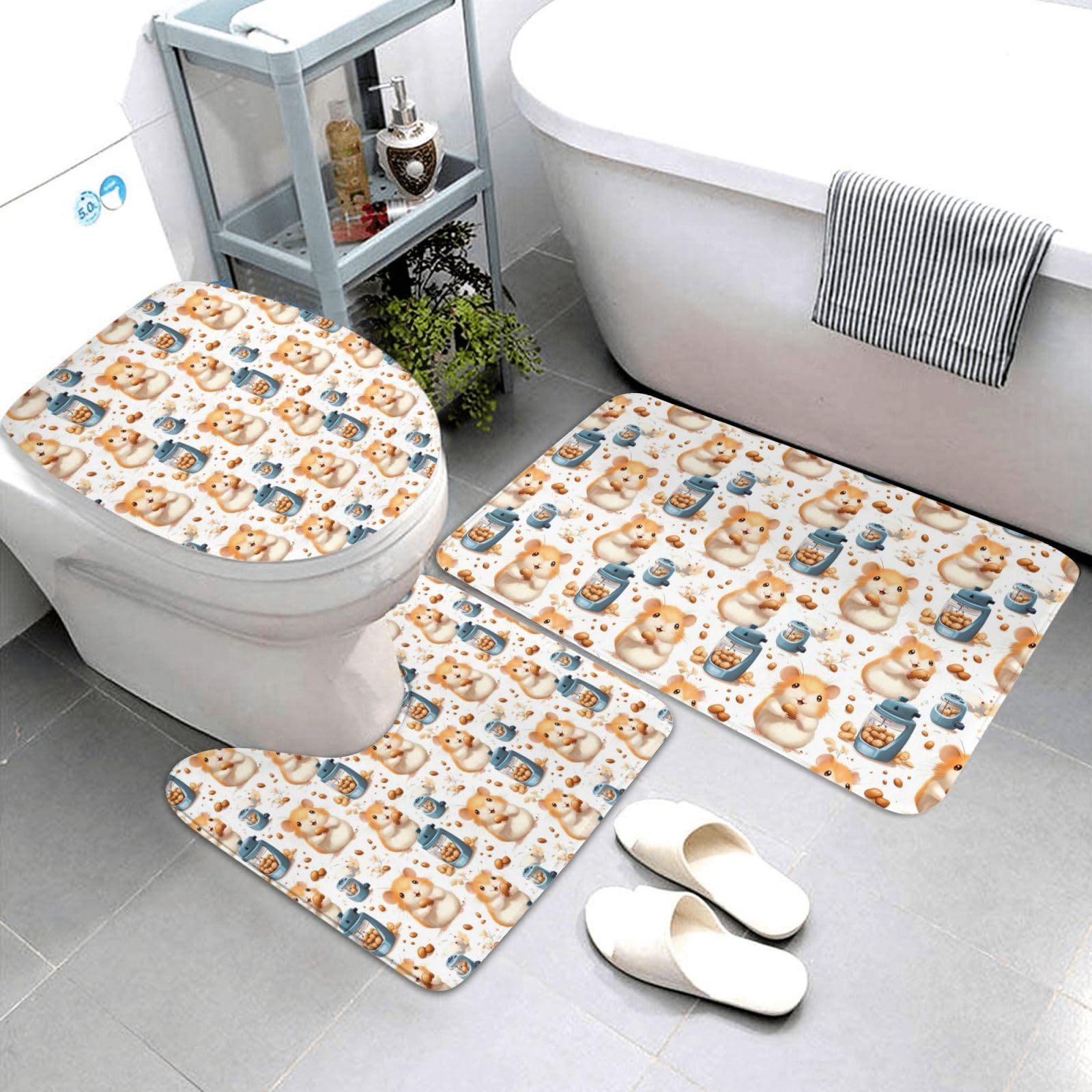 Tapis de bain cochon d'Inde kawaii : lot complet avec contour et couvre-abattant