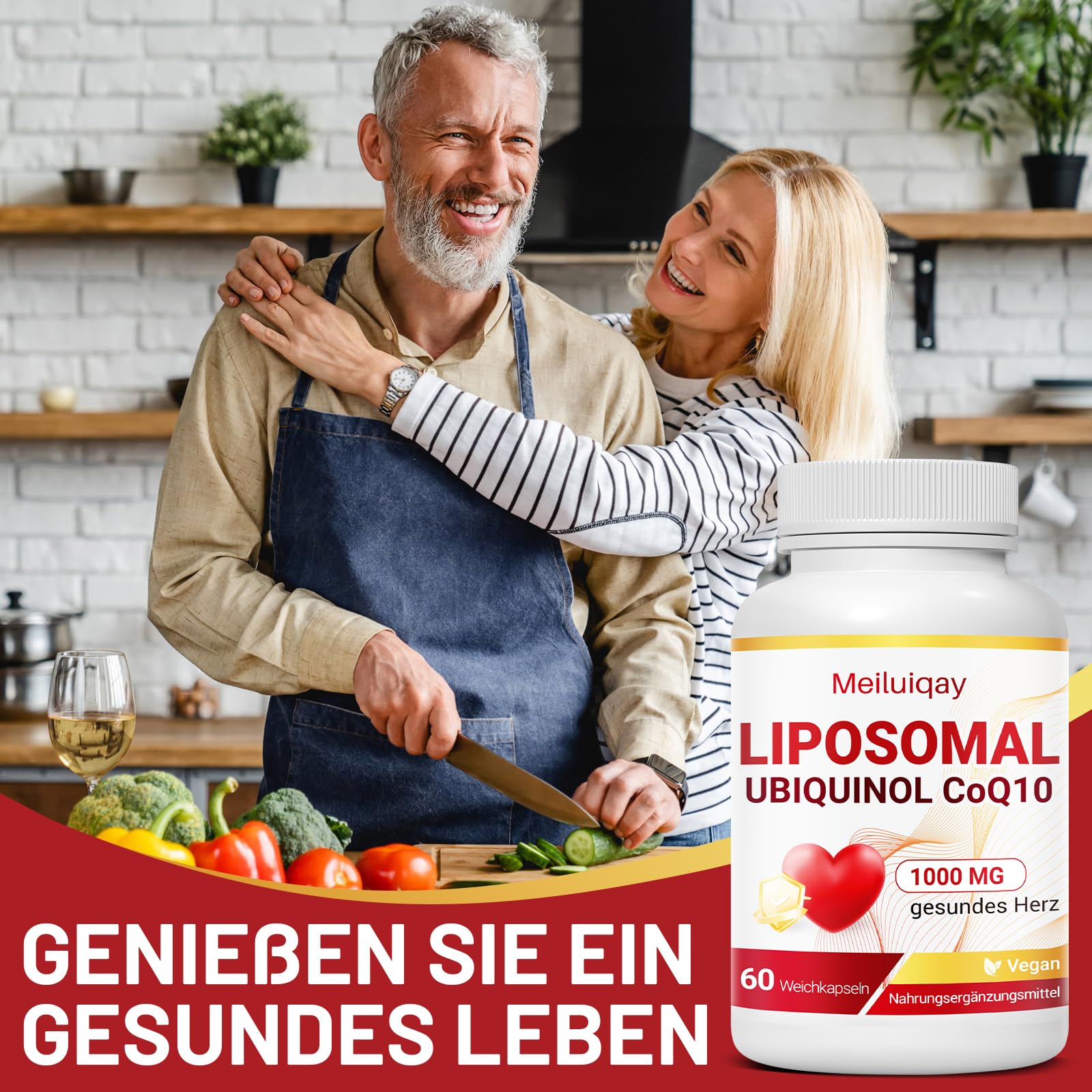 Liposomales CoQ10 Ubiquinol 1000 mg– Aktive Form, Hochdosierte Coenzym Q10 Kapseln– Ohne Gentechnik, Soja & Gluten, Vegan, Leicht zu Schlucken, 60 Weichkapseln