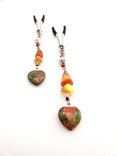 Bijoux De Nip - Pinza corta para pezón diseño de corazón de piedra pulida cromado