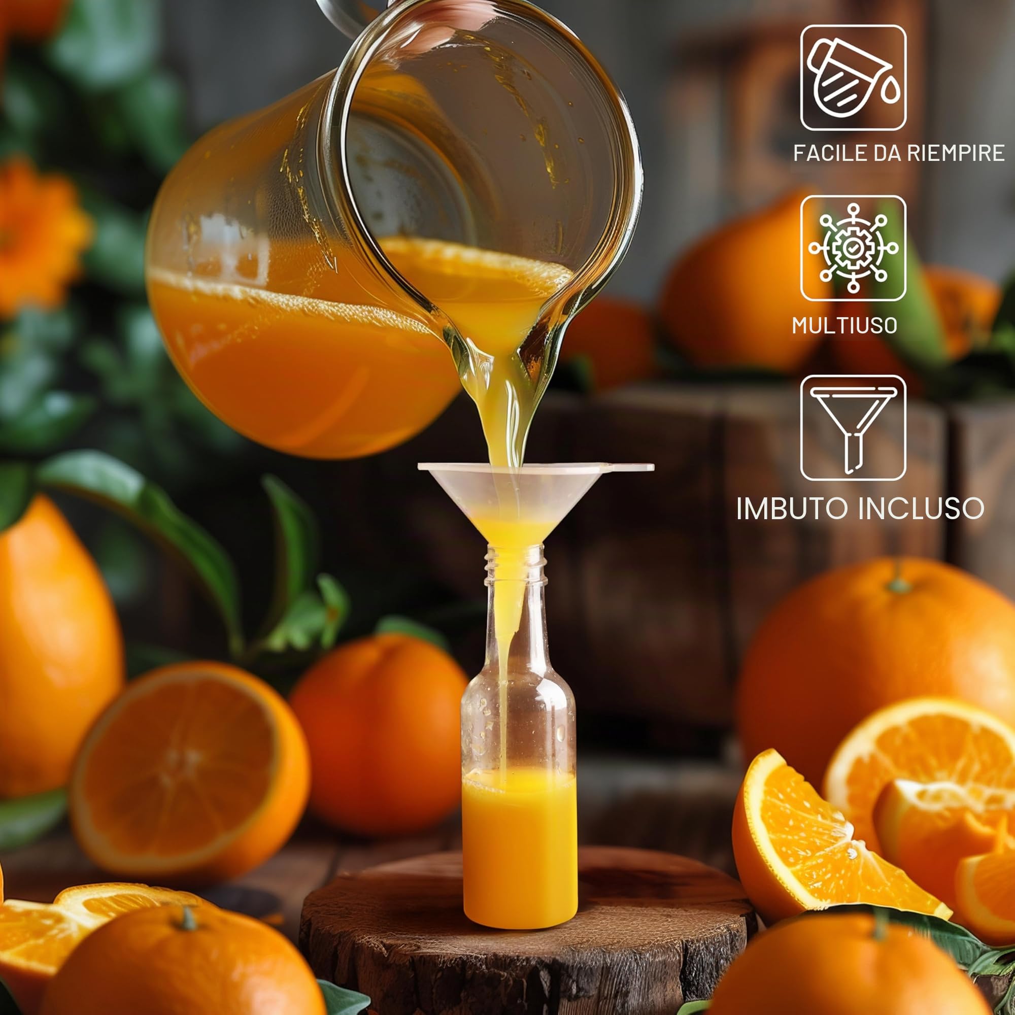 BELLE VOUS Mini bottiglie riutilizzabili 50ml vuote in plastica con tappi neri imbuto liquido ideale per matrimoni e feste