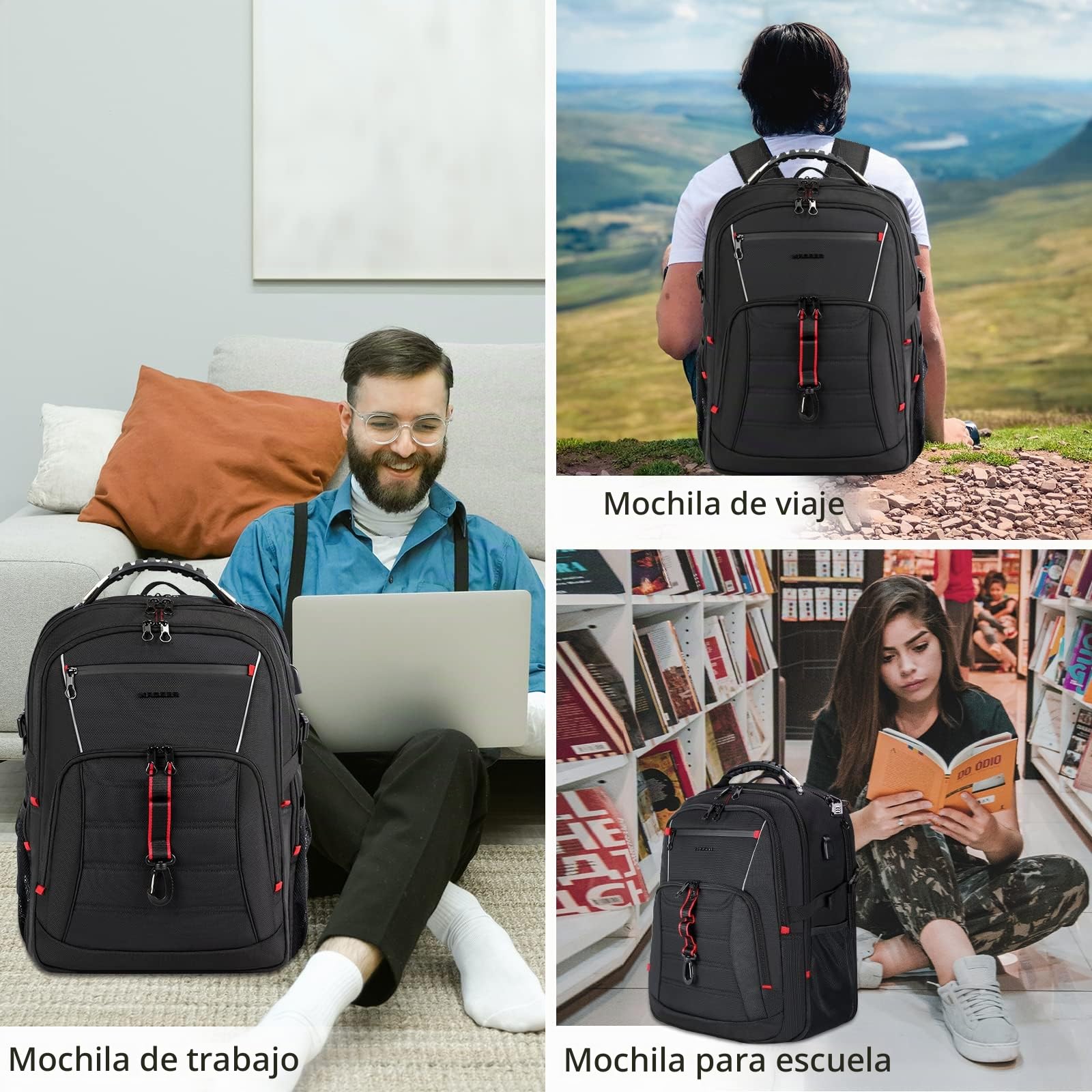 KROSER Mochila grande Hombre, 17,3-18,4" XXXL, Mochila para ordenador portátil, con bolsillos RFID Puerto y Impermeable Portátil para/Viaje/Universidad/Negocios/Colegio/Hombres/Mujeres Mochila