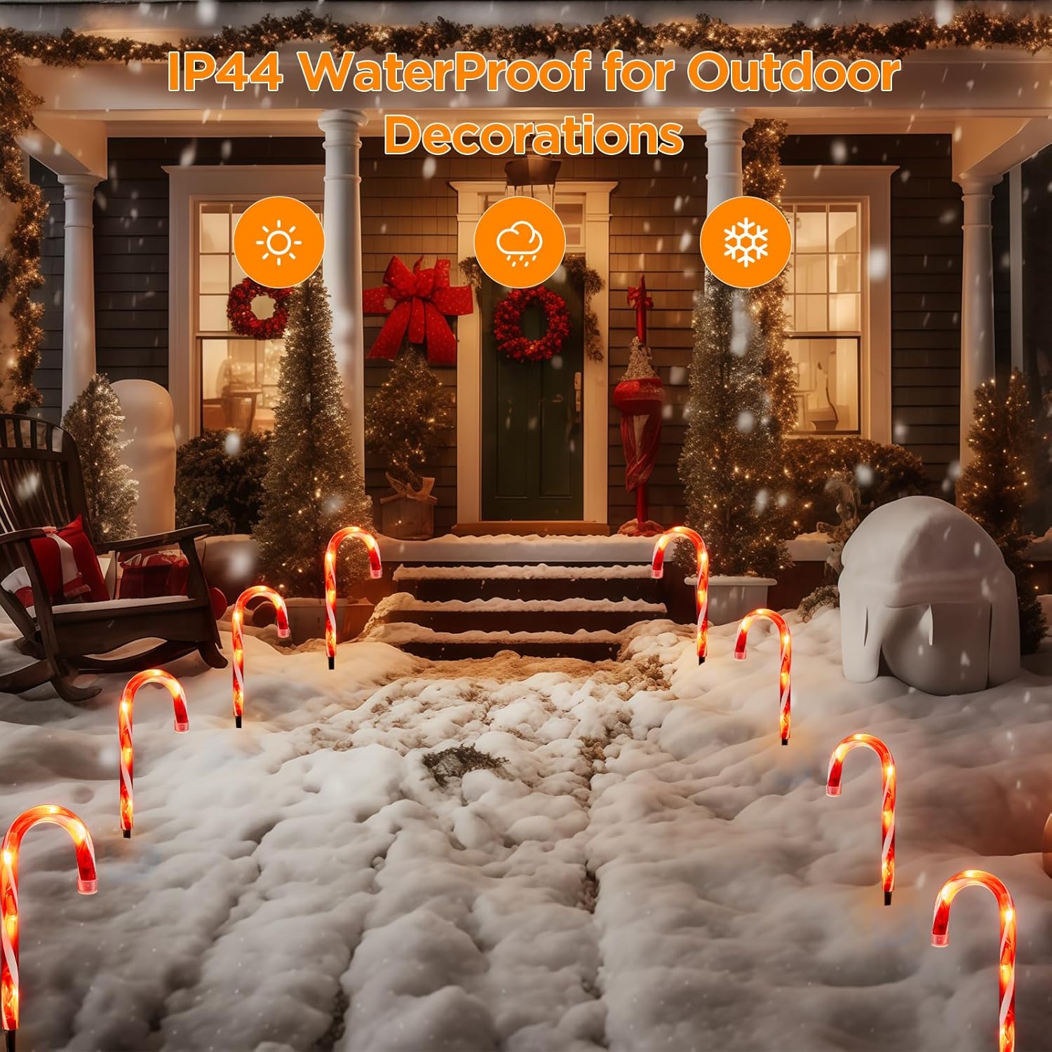 Christmas Candy Cane Pathway Lights Outdoor, 10Pcs 10 Inch LED Stakes with Warm White Lights, Pathway Makers Lights Waterproof Yard Garden Decor, Holiday Xmas Lawn Decorations, Warm Lights