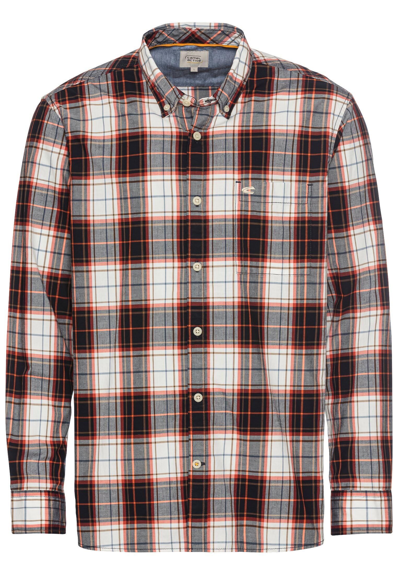 camel active Herren Langarm Hemd im Karomuster aus Reiner Baumwolle