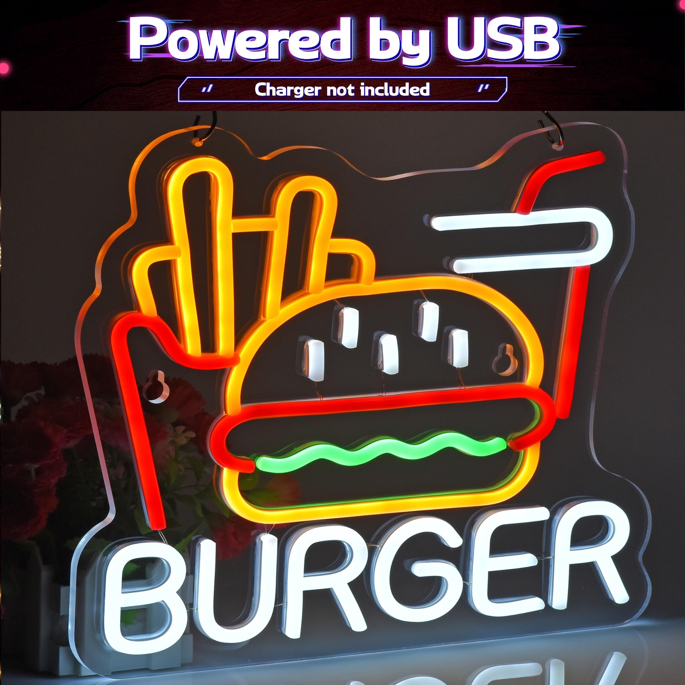 ネオンサイン ハンバーガー　USB給電  LED オリジナル　オーダーメイド 楽天市場】ハンバーガーネオンサイン LEDネオンライト 壁掛け