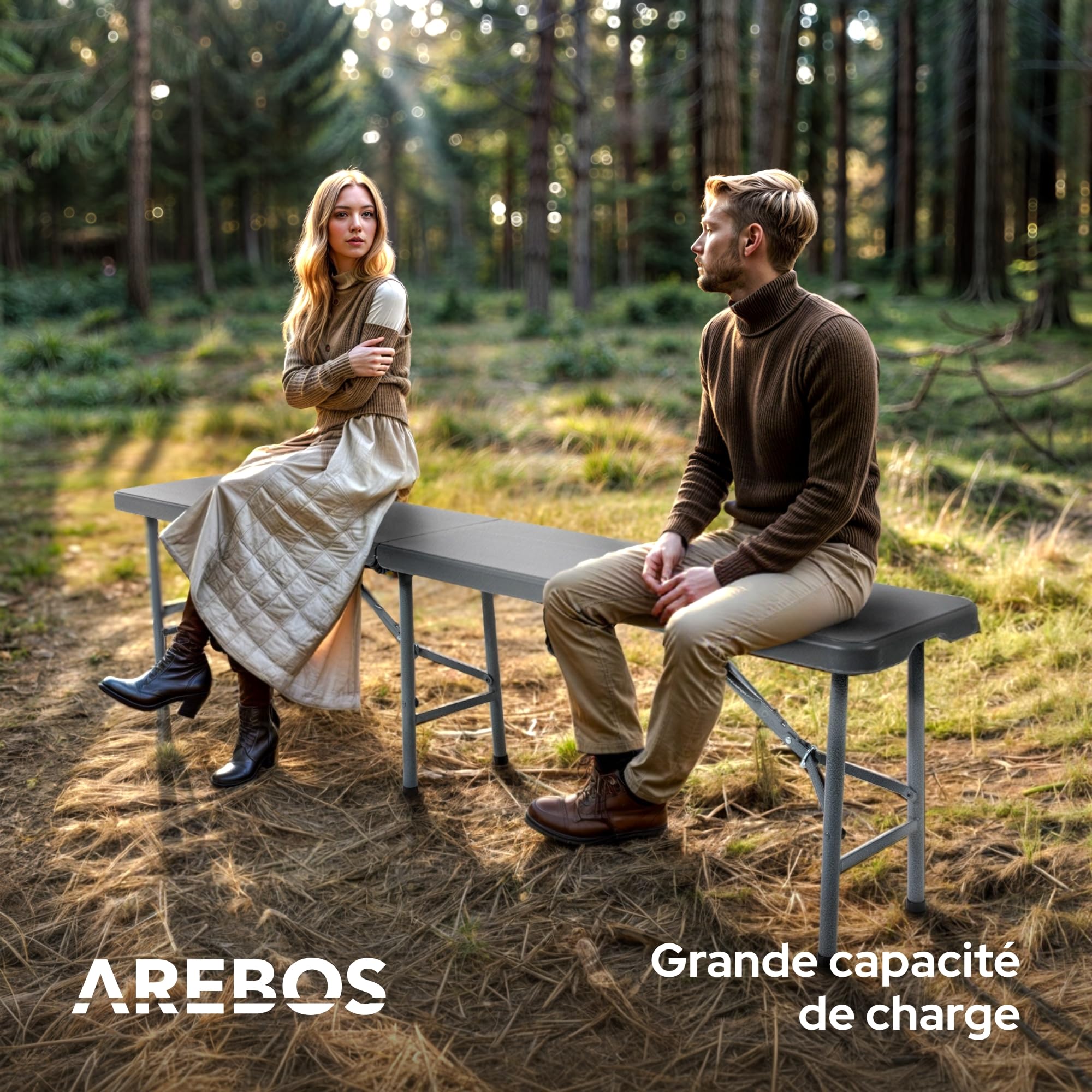 AREBOS Banc de Brasserie Pliable 2X avec poignée | 183 x 28 x 43 cm | Banc Pliant pour Jardin, Camping, fête, terrasse | Set de 2 bancs Robustes et transportables | Couleur Anthracite