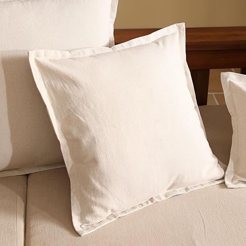 Miniatura 7 de Juego de 2 fundas de almohada decorativas de lino de 22 x 22 pulgadas, almohada de borde plegado, fundas de almohada de lino con volantes, funda de