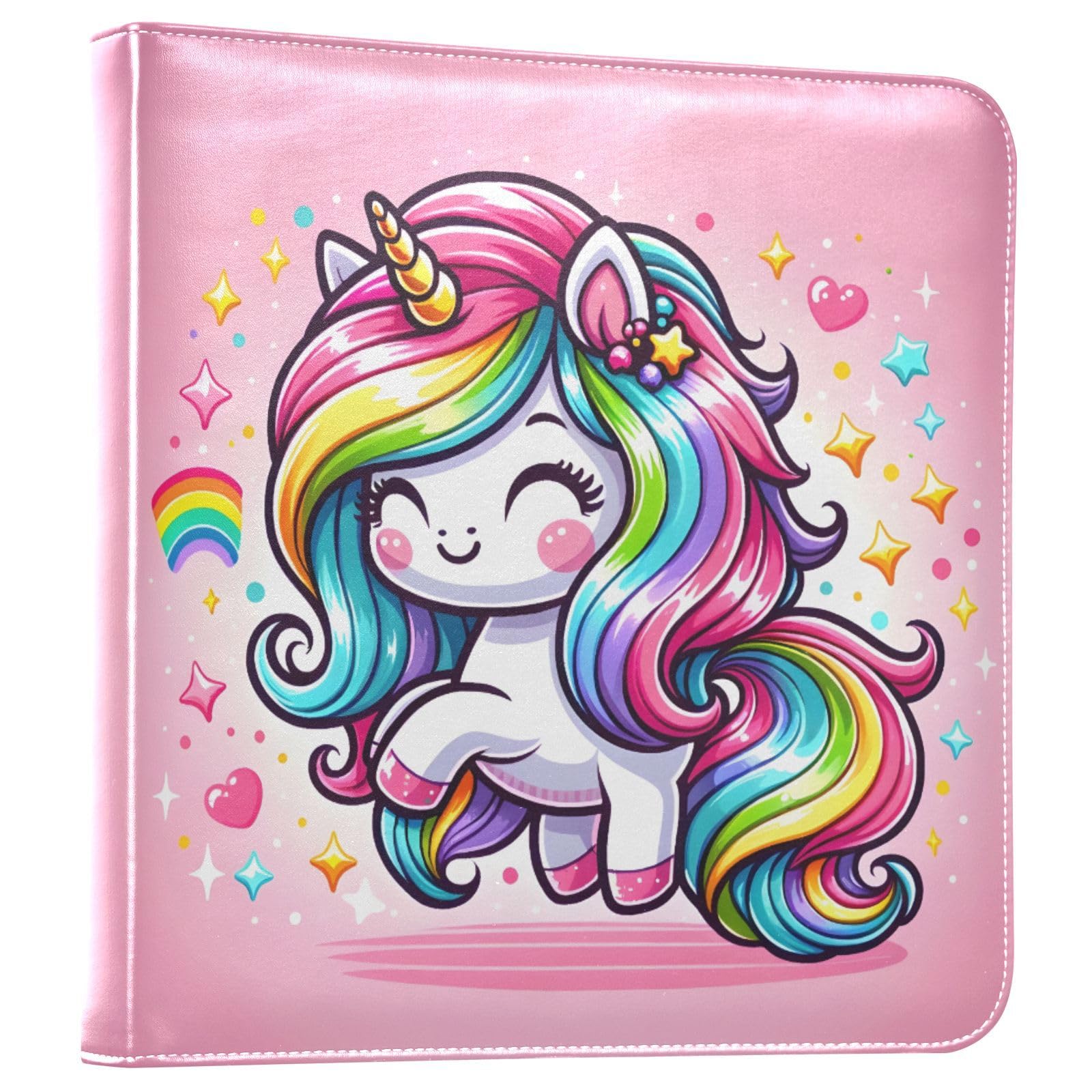 JIPONI Cute Cartoon Rainbow Unicorn Large Photo Album, DIY Leather Cover Scrapbook Albums for 4x6 5x7 6x8 Pictures, Self Adhesive Memory Book for Wedding, Baby, Family