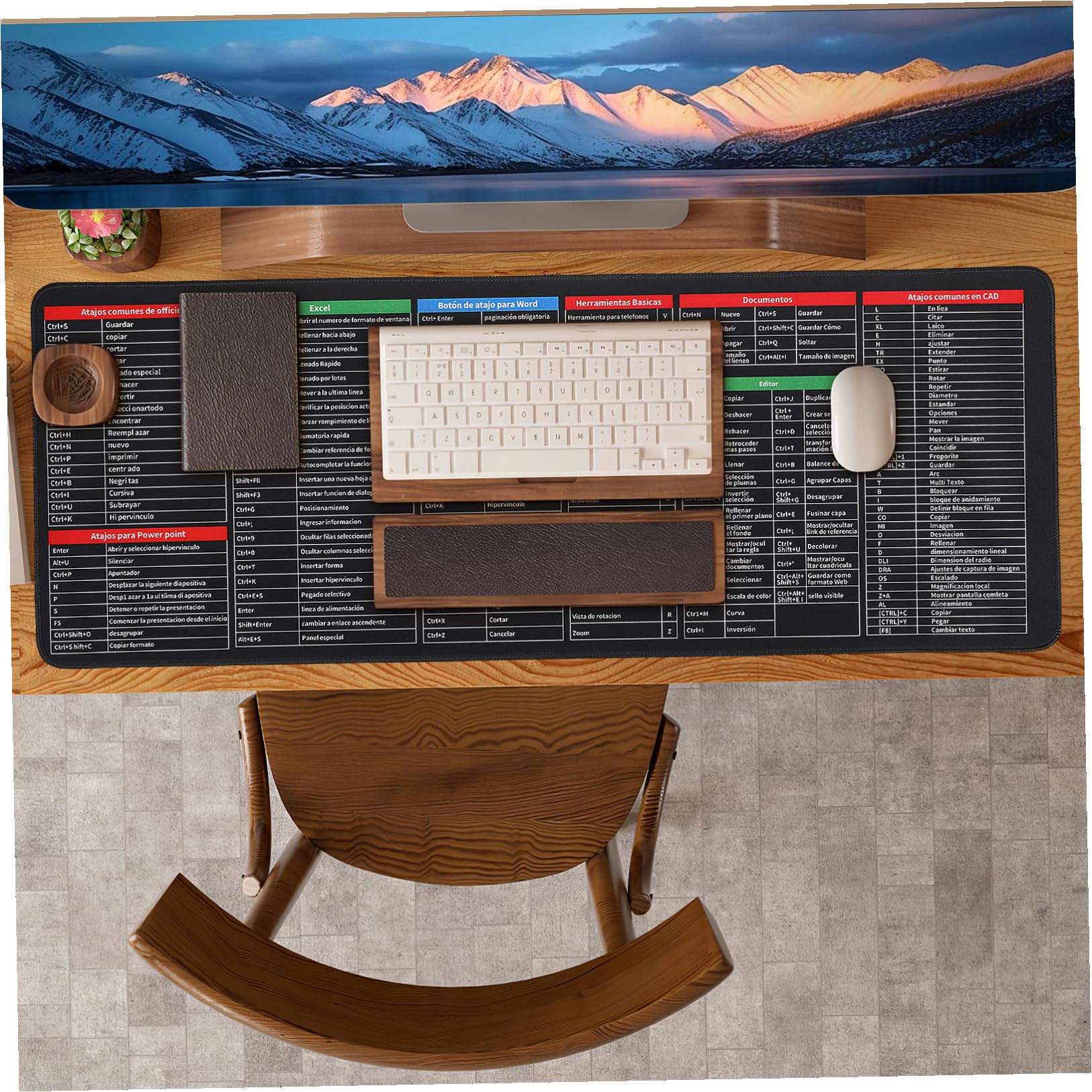 STOBOK Alfombrilla Ratón y Teclado Atajos de Excel, Base de Goma y Tela, Antideslizante, para Oficina, Trabajo y Gaming