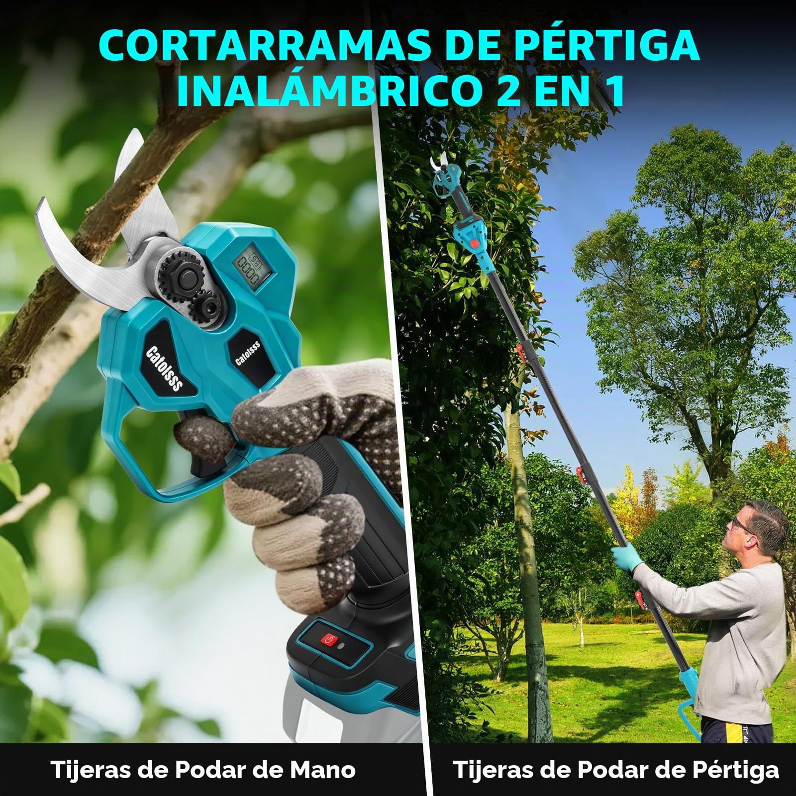 2 EN 1 Tijeras de Podar Eléctricas Telescópicas para Makita 18V(Sin Batería | Roadtime Podadora con Barra Extensible hasta 4,2 m, Cabezal Giratorio 180°, Corte 45 mm, Herramienta de Árboles y Jardín