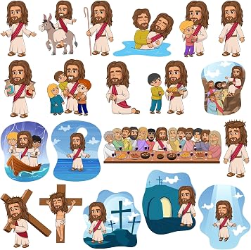 McEtt Jesus Sticker Sheets Cute Jesus Bible Story Illustration Stickers 5 Sheet Pack 100 Pieces