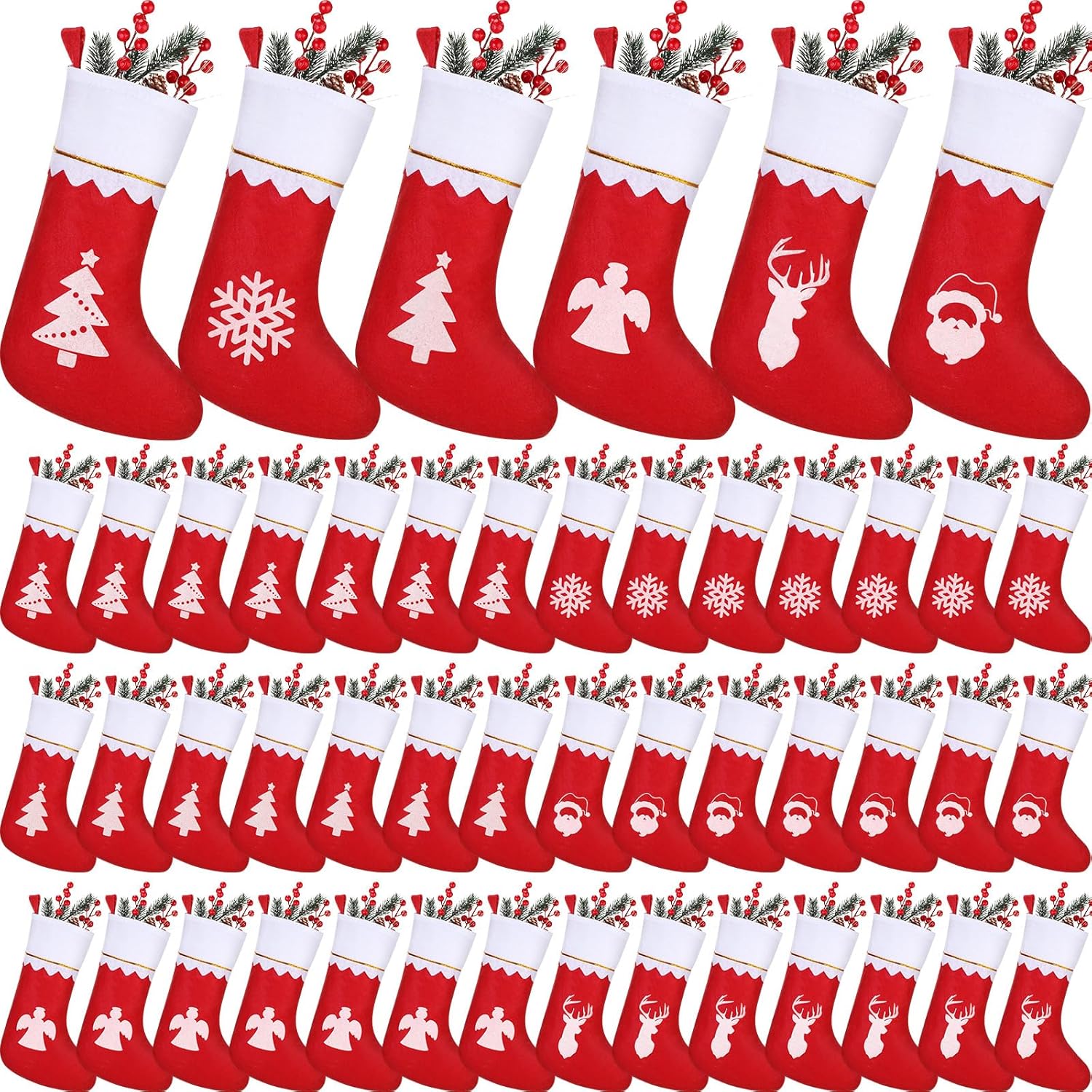 Zubebe 48 Pcs Felt Christmas Stockings 15 Inch Christmas Snow Stockings Christmas Santa Stockings for Christmas Party Favors Home Bedroom Decorations (Mixed Styles)