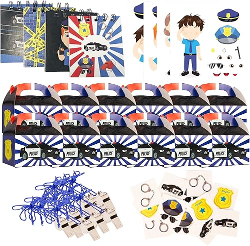 Tigerdoe Decoraciones de fiesta de cumpleaños de policía – Juego de recuerdos de fiesta de policía para 12 niños – Oficial de policía para niños –