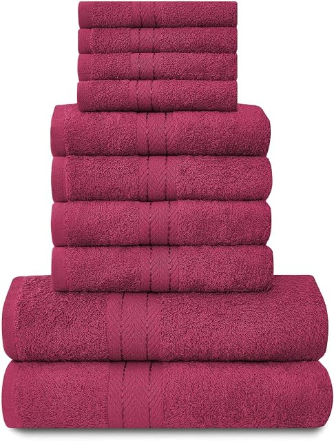 Lions Towels Family Bale Set - 10 Piece 100% Egyptian Cotton, 4x Face 4x Hand 2x Bath Towel, Premium Quality Highly Water Absorbent Bathroom Accessories, Machine Washable, Deep Red, 544708