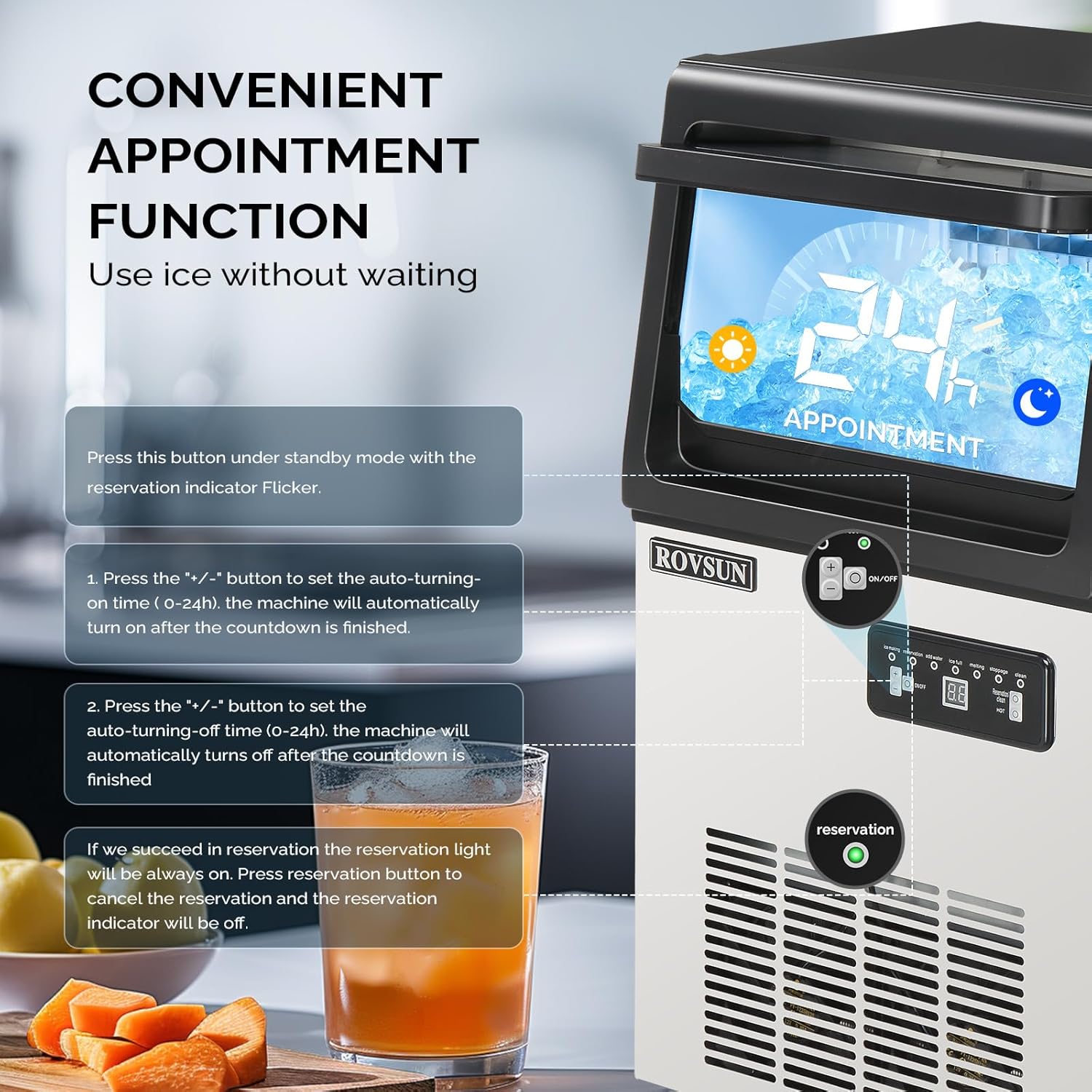 ROVSUN 90LBS/24H Ice Maker Machine with 2 Water Inlets, Freestanding & Countertop Ice Machine with 11lbs Storage Bin, Ice Scoop & Water Filter for Home Office Light Commercial Restaurant Bar Cafe Use